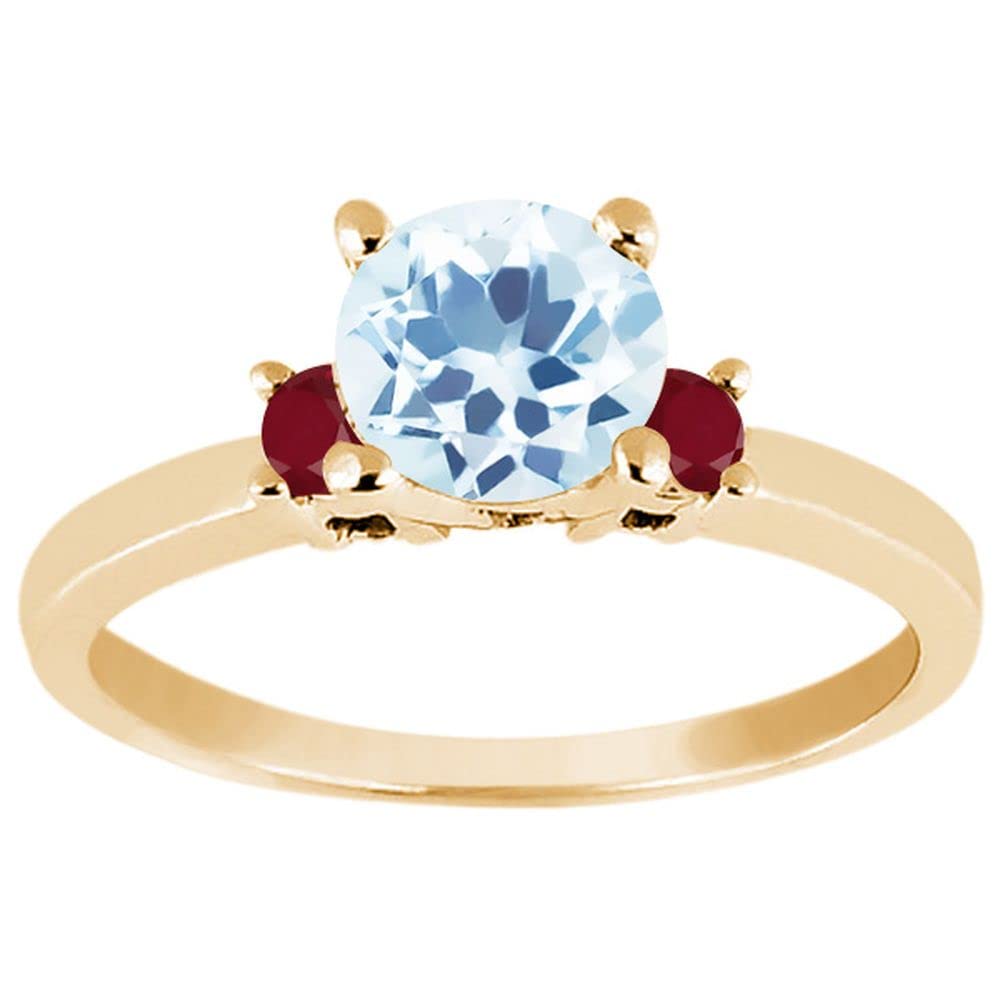 1.43 Ct Round Sky Blue Topaz & Red Ruby 925 Sterling Silver Engagement Ring - Yellow Gold Plated, Elegant Bridal Jewelry for Weddings, Anniversaries & Special Occasions