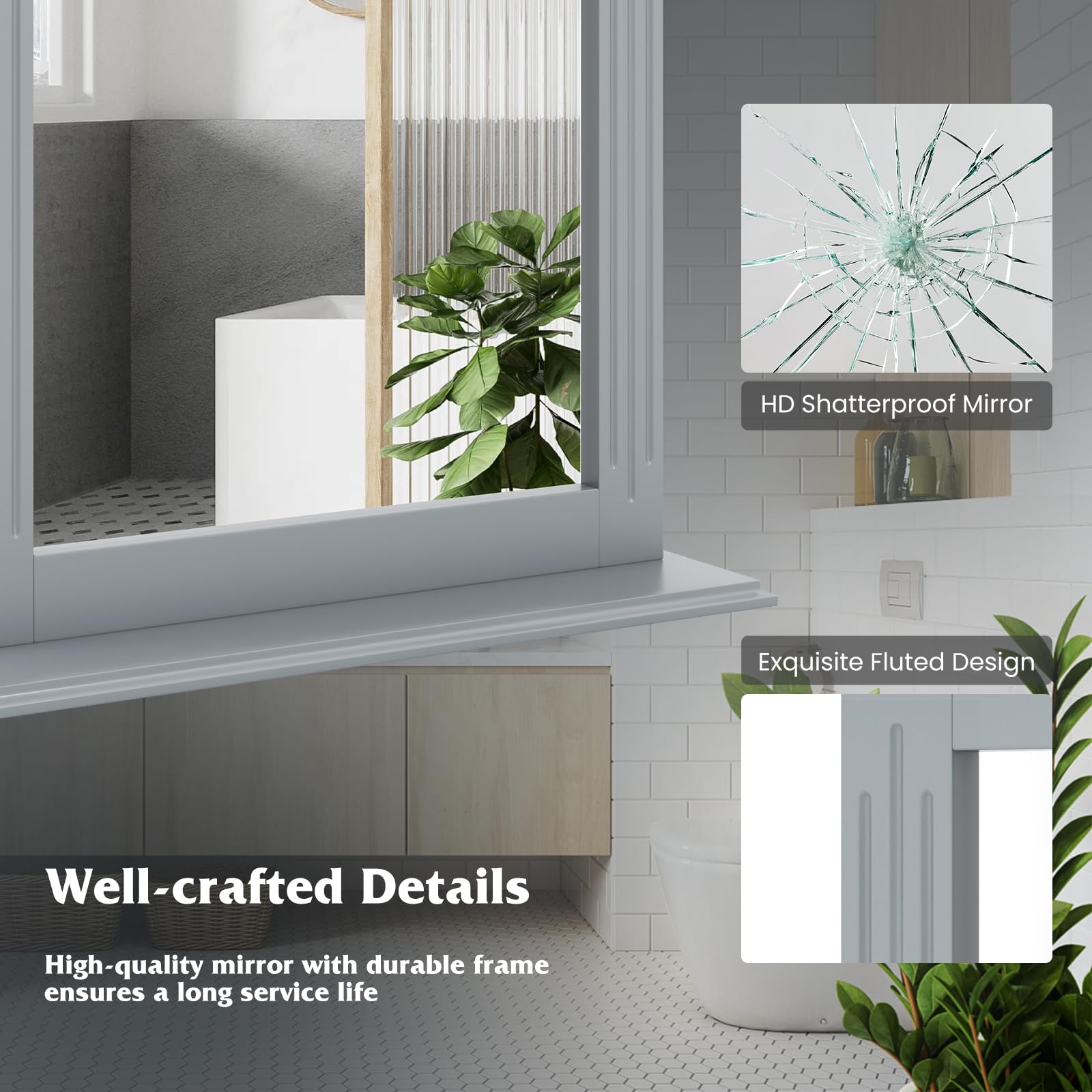 Tangkula Square Bathroom Wall Mirror with Shelf - Modern Vanity Mirror for Makeup, Dressing Room, Washroom & Bedroom - Wall Mounted Hanging Mirror (Grey) | Perfect for Daily Grooming, Home Decor & Small Space Organization