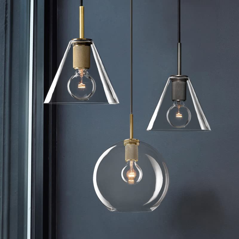 Brass Globe Pendant Light Fixture - Industrial Clear Glass Mini Hanging Light with Gold Glass Ball Shade | Perfect for Kitchen Island, Dining Room & Bedroom Lighting