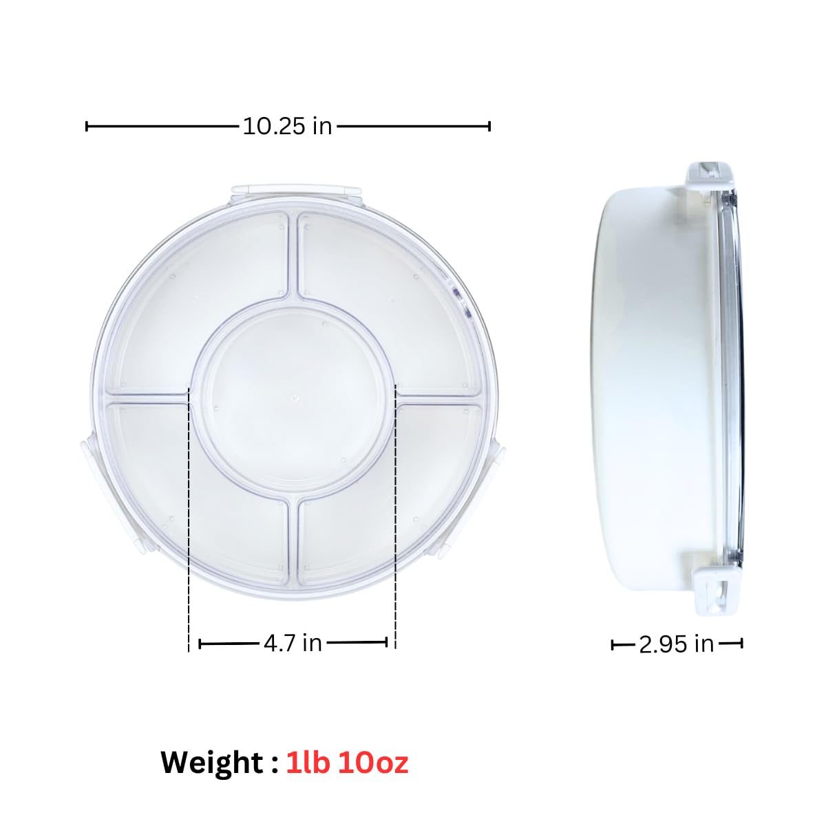 Premium 5-Compartment Airtight Round Serving Tray with Lid - Portable Snack Organizer, Charcuterie Box for Cheese, Fruits, Vegetables & Party Snacks - Perfect for Picnics, Camping & Entertaining