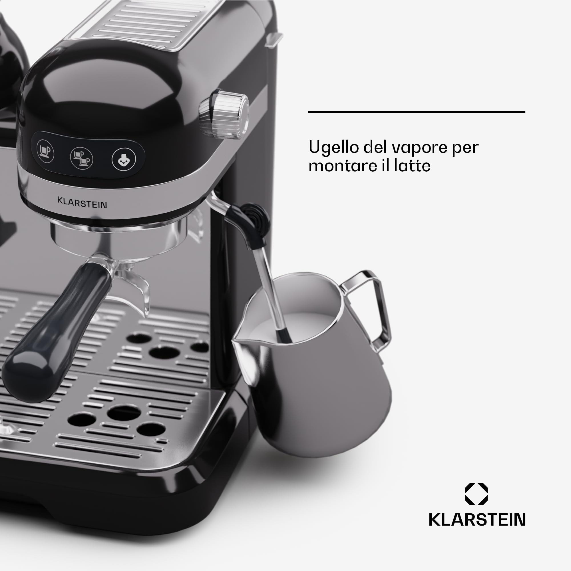 Klarstein 1.4L Espresso Coffee Machine with ThermoBlock - Stainless Steel Retro Coffee Maker for Ground Coffee, Cappuccino, Latte & Macchiato - 1550W with Milk Frother - Perfect for Home, Office & Coffee Shops
