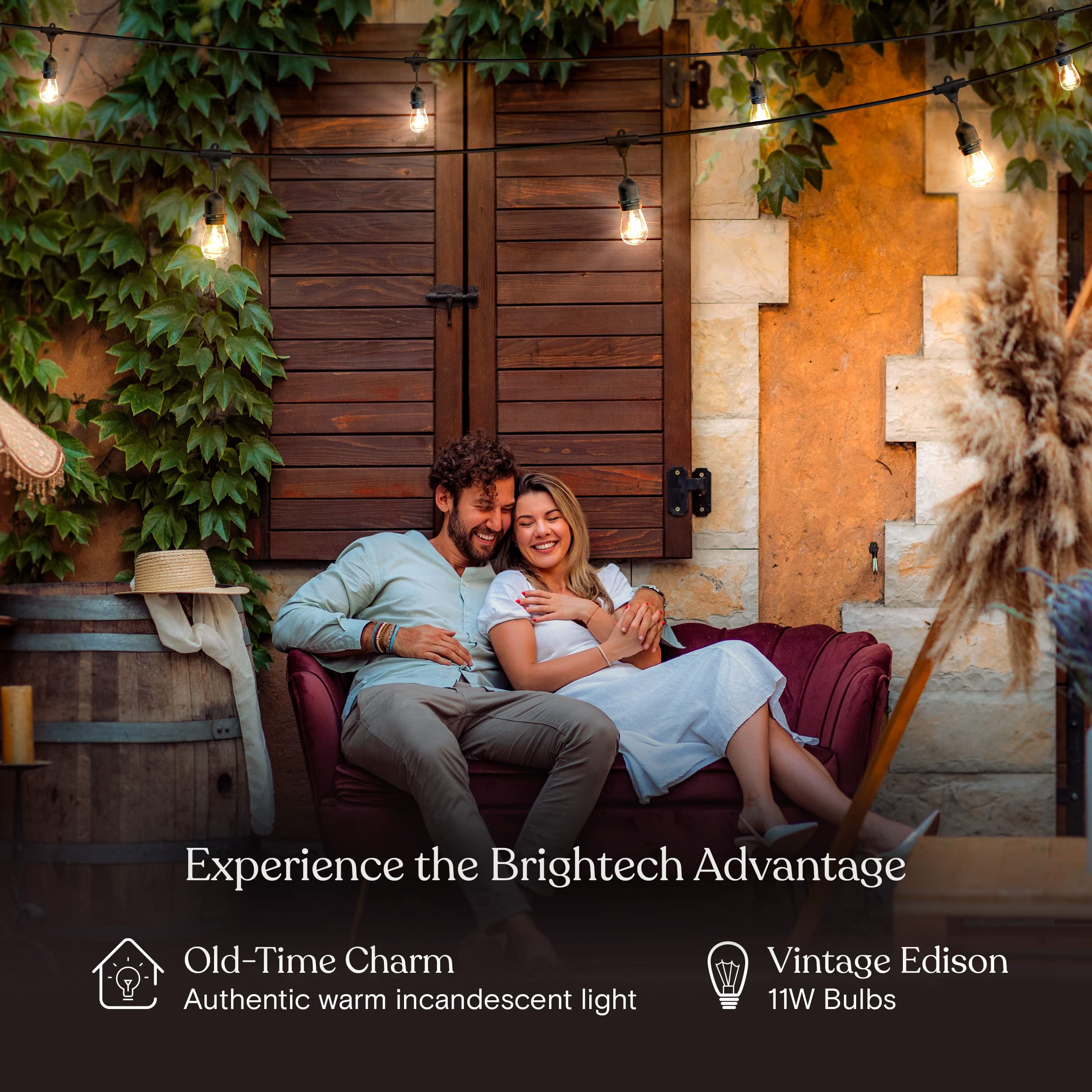Brightech Ambience Pro Outdoor Smart String Lights with Remote Control & Dimmable Plug - 150W Max Power, Commercial Grade for Patio, Garden, Backyard, and Outdoor Party Lighting