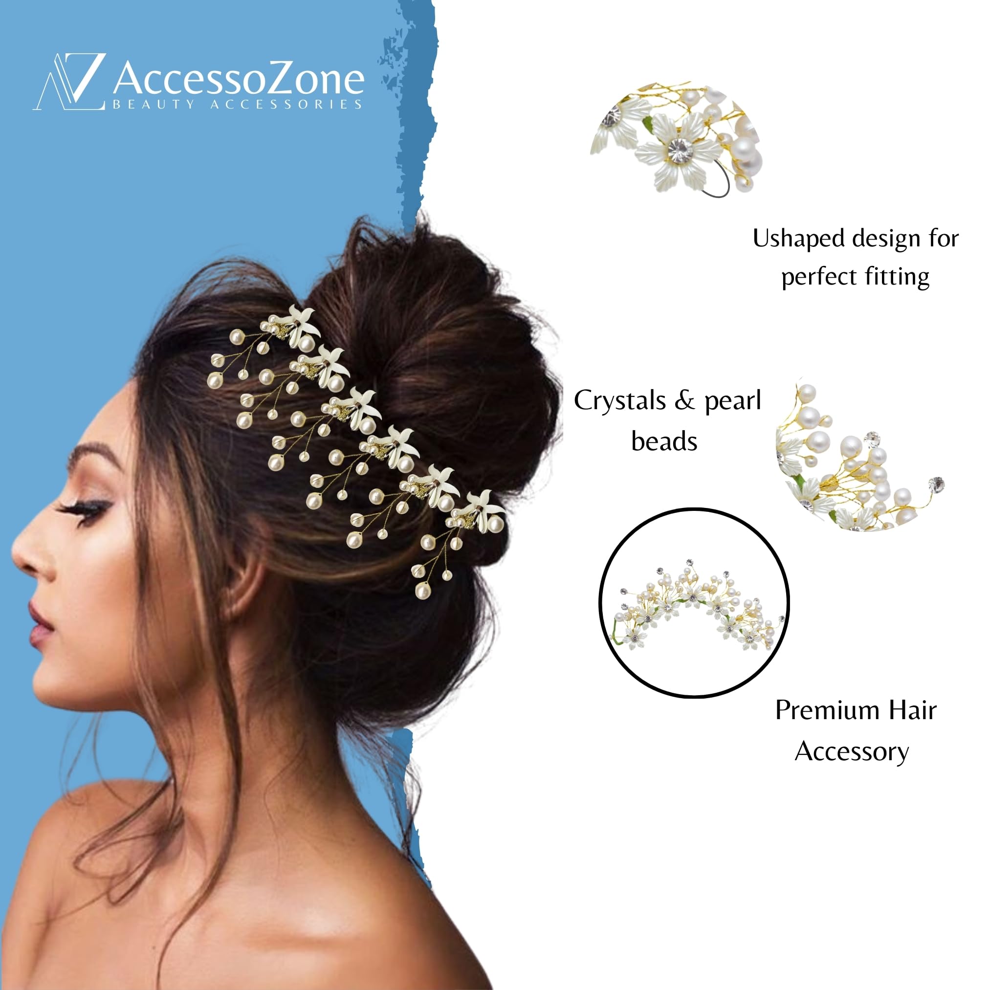 Gold & Pearl Flower Hair Pins for Women & Girls - Stylish Juda Bun Hair Accessories Set of 8 | Multipurpose Hair Clips for Weddings, Prom, Parties & Everyday Use