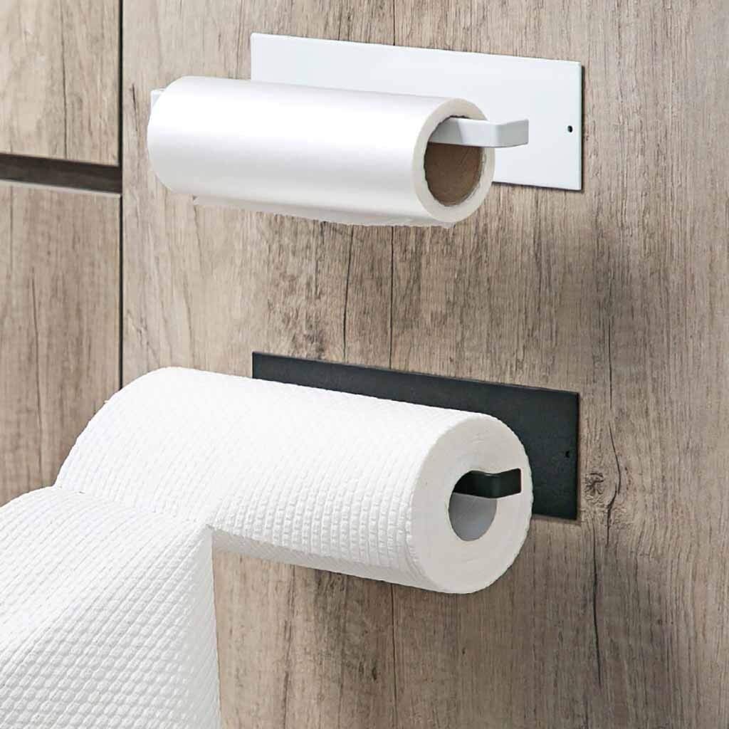 Sturdy Under Cabinet Paper Towel Holder - Self-Adhesive Kitchen & Bathroom Storage Rack for Paper Rolls, Tissues & Towels (Black) - Perfect for Small Spaces, RVs & Apartments