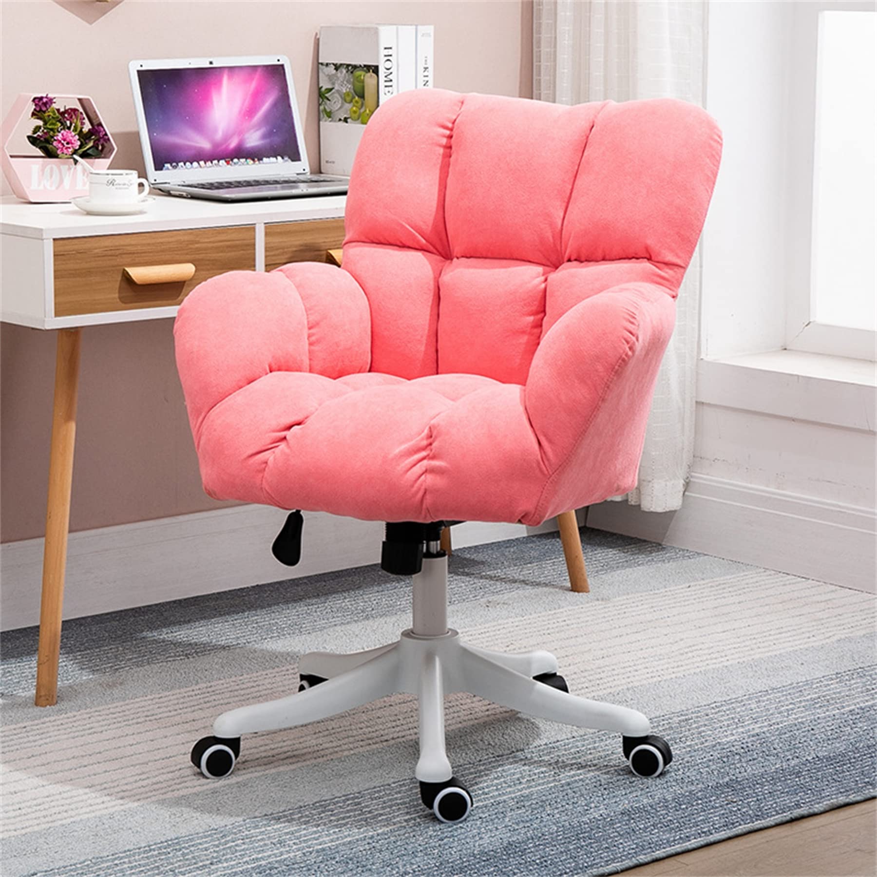Ergonomic Home Office Chair - Adjustable Height Cotton Linen Computer Desk Chair with Mid Back Support, Modern Swivel Executive Chair with Nylon Feet for Comfortable Working (Perfect for Home Office, Gaming & Remote Work)