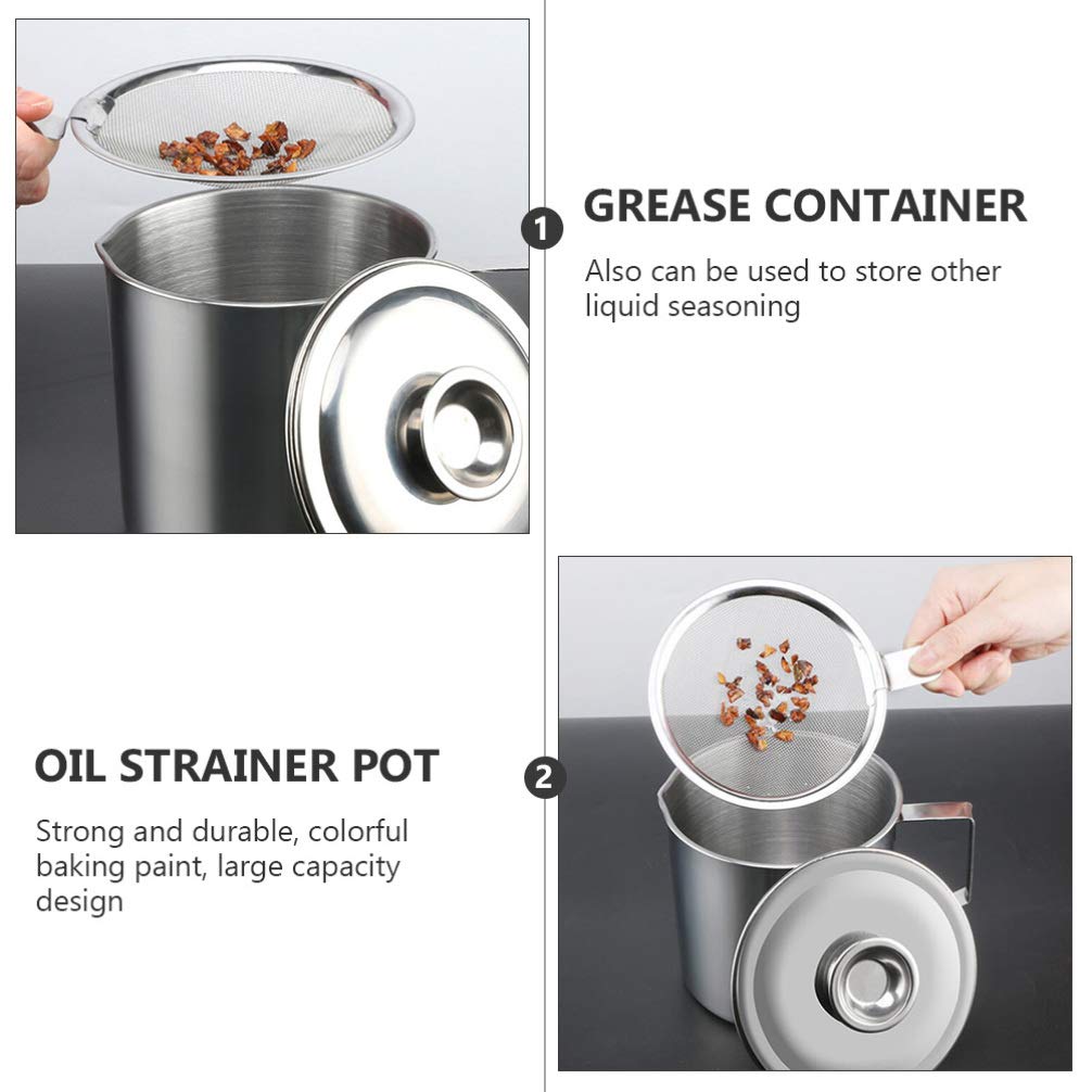 DOITOOL Stainless Steel Oil Strainer Pot with Fine Mesh Lid - Grease Storage Container for Frying Oil & Cooking Grease | Ideal for Kitchen, Restaurant & Deep Fryer Use