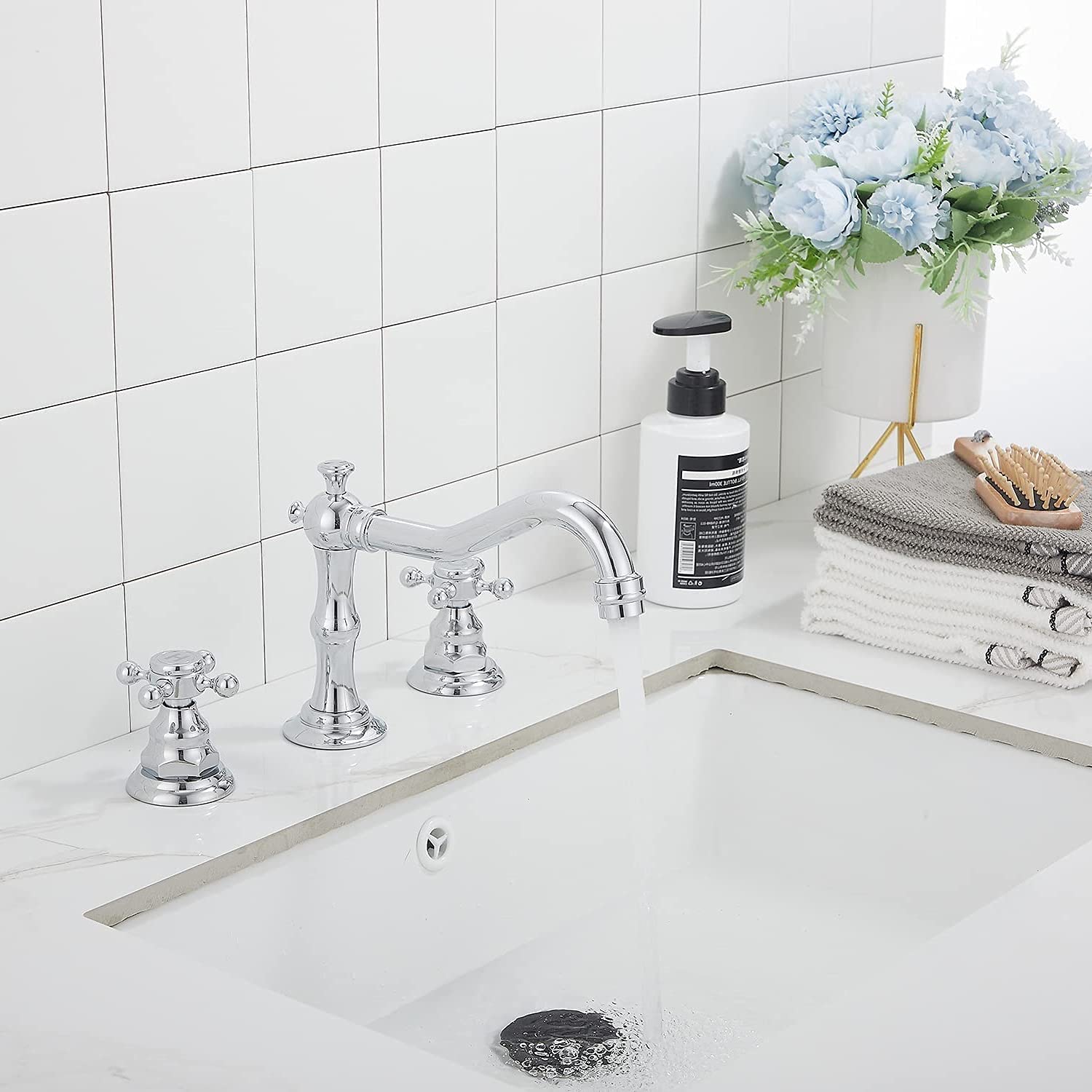 YBlucklly 8-16 Inch Widespread Bathroom Sink Faucet - Chrome Finish 2-Handle 3-Hole Vanity Mixer Tap with Pop-Up Drain & Overflow - Perfect for Modern Bathroom & Powder Room Renovations