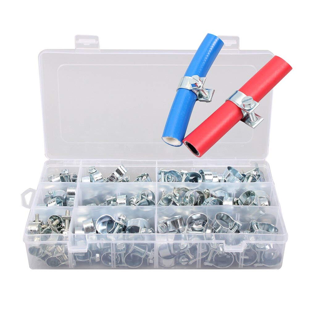 135pcs Zinc Plated Mini Hose Clips - Replacement Parts for M.C - Metal Hoop Water Pipe Clamps & Fasteners with Spring Buckle (Silver) - Ideal for Plumbing, Automotive, and DIY Repair Projects