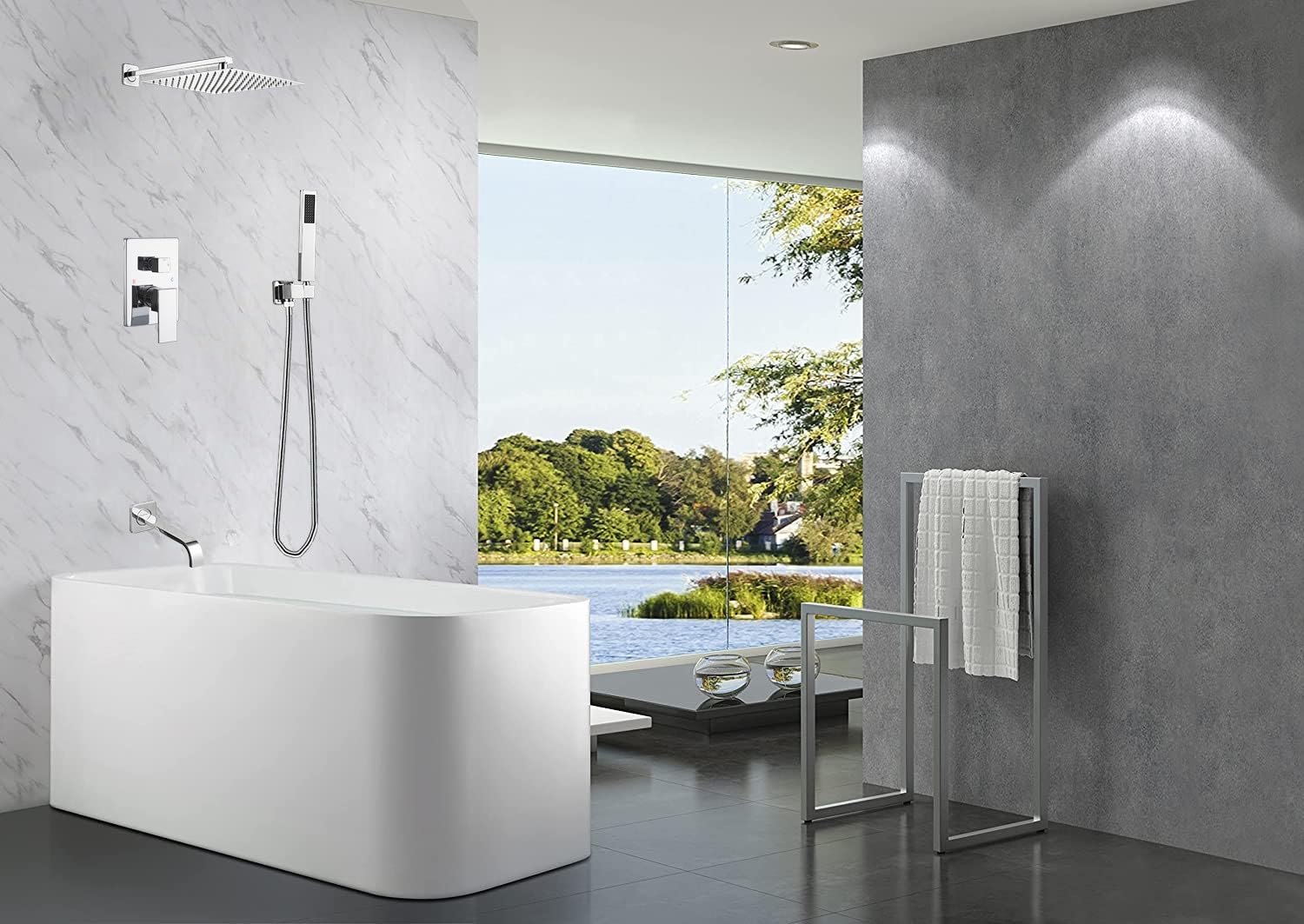 Premium Chrome Wall-Mounted Tub Shower Faucet Set - 10