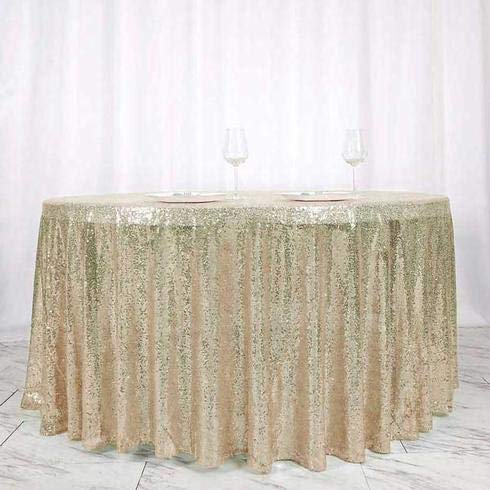 120 Inch Sequin Round Tablecloth - Premium Quality Champagne Gold Party Table Cover for Weddings, Birthdays, Christmas & Special Events - Perfect for Banquet Halls, Home Decor & Celebration Decorations