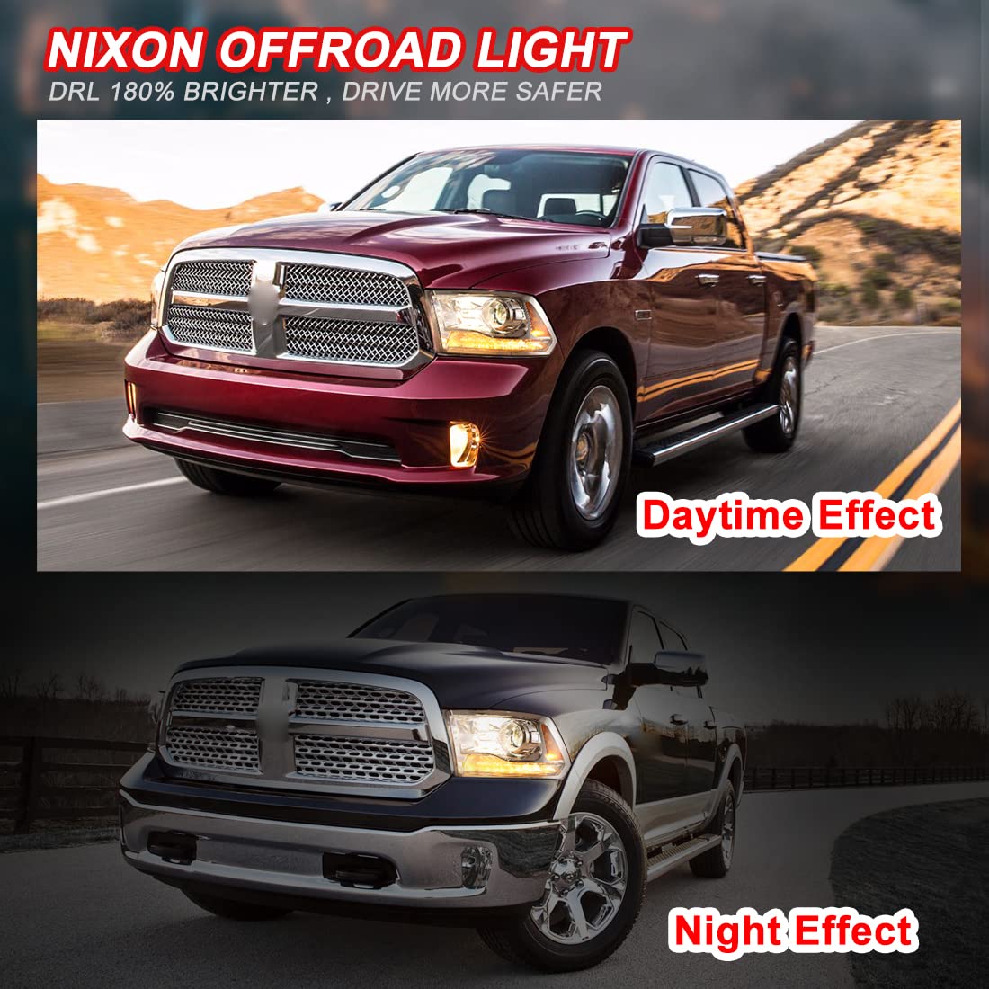 Nixon Offroad LED Headlights Assembly for Dodge Ram 1500 2500 3500 (2013-2018) - High/Low Beam Projector Headlights with Turn Signal - Chrome Housing & Clear Lens - 1 Pair - Perfect for Off-Roading & Night Driving