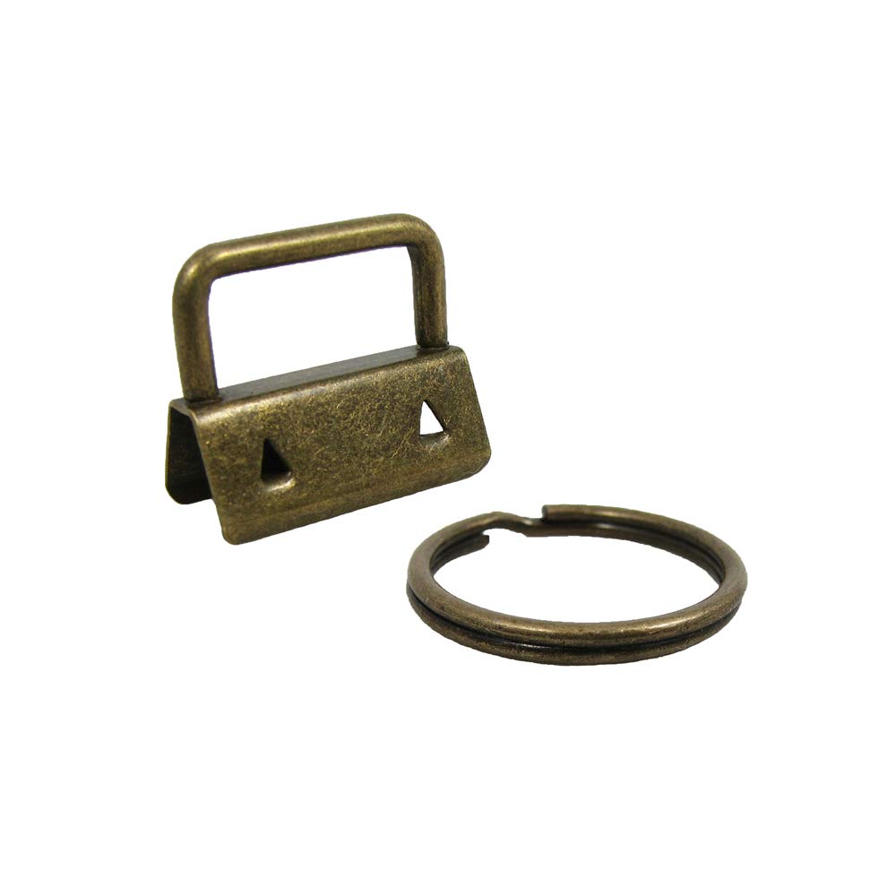 Antique Brass Key Fob Hardware with Key Rings (50pcs) for DIY Crafts & Organizers