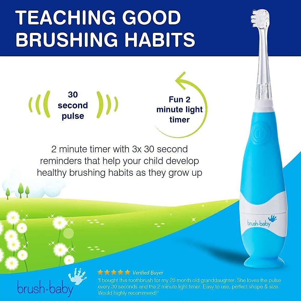 BabySonic Electric Toothbrush for Babies & Toddlers 0-3 Years - Soft Bristles, Suction Cup Base, 2-Minute Timer, Waterproof Design - Perfect for Gentle Oral Care & Early Brushing Habits Development