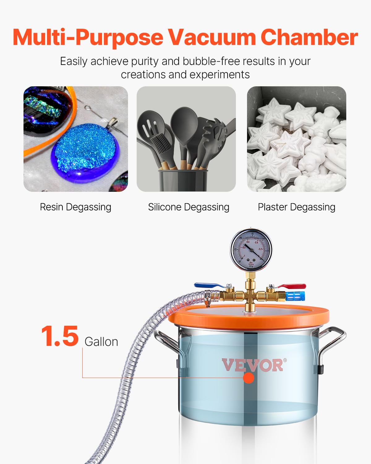 VEVOR 1.5 Gallon Vacuum Chamber & 3.5 CFM Pump Kit - Stainless Steel Degassing Chamber with Acrylic Lid, Oil & 4.92ft Hose - Perfect for Resin, Silicone & Epoxy Degassing - Ideal for Jewelry Making, Mold Casting & DIY Craft Projects