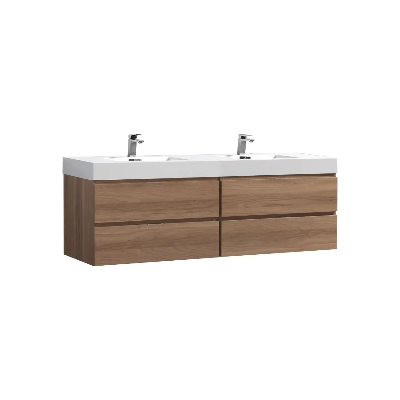 BSL72 Honey Oak Double Sink Wall Mount Bathroom Vanity - Modern Floating Vanity for Small Bathrooms & Powder Rooms (36 Inch)