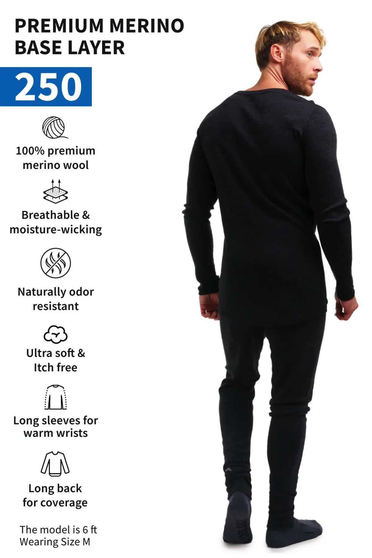 Men's Merino Wool Thermal Underwear Set - 250g Charcoal Grey - Base Layer for Winter, Skiing & Outdoor Activities