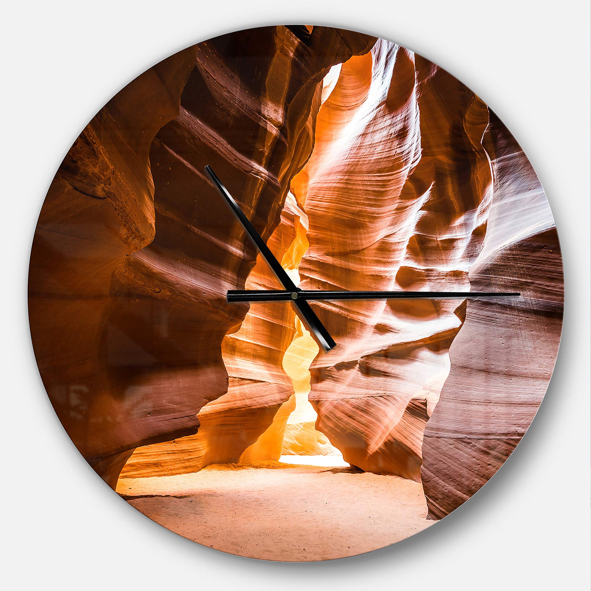Designart Antelope Canyon in Sunshine Round Metal Wall Clock - Modern & Contemporary Wall Art for Home, Living Room, Bedroom & Office Decor - Perfect for Nature Lovers & Desert Theme Interior Design
