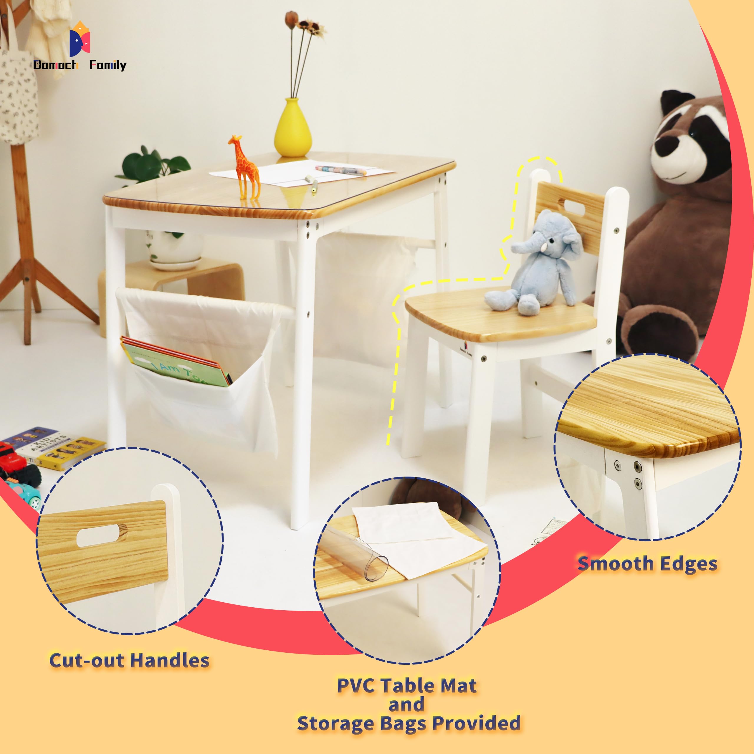 Damoch Family™ Kids Study Desk and Chair Set - Adjustable Height Children's Study Table with 2 Storage Bags & Table Protector - Perfect for Homework, Online Learning & Homeschooling - Ergonomic Design for Boys & Girls Ages 3-10