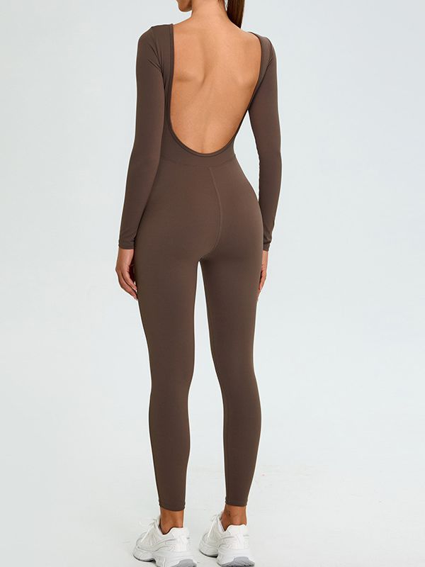 ZASUWA Women's U-Neck Elastic Seamless Quick-Dry Jumpsuit - Comfortable Stretchy Bodysuit for Yoga, Workout & Lounge Wear