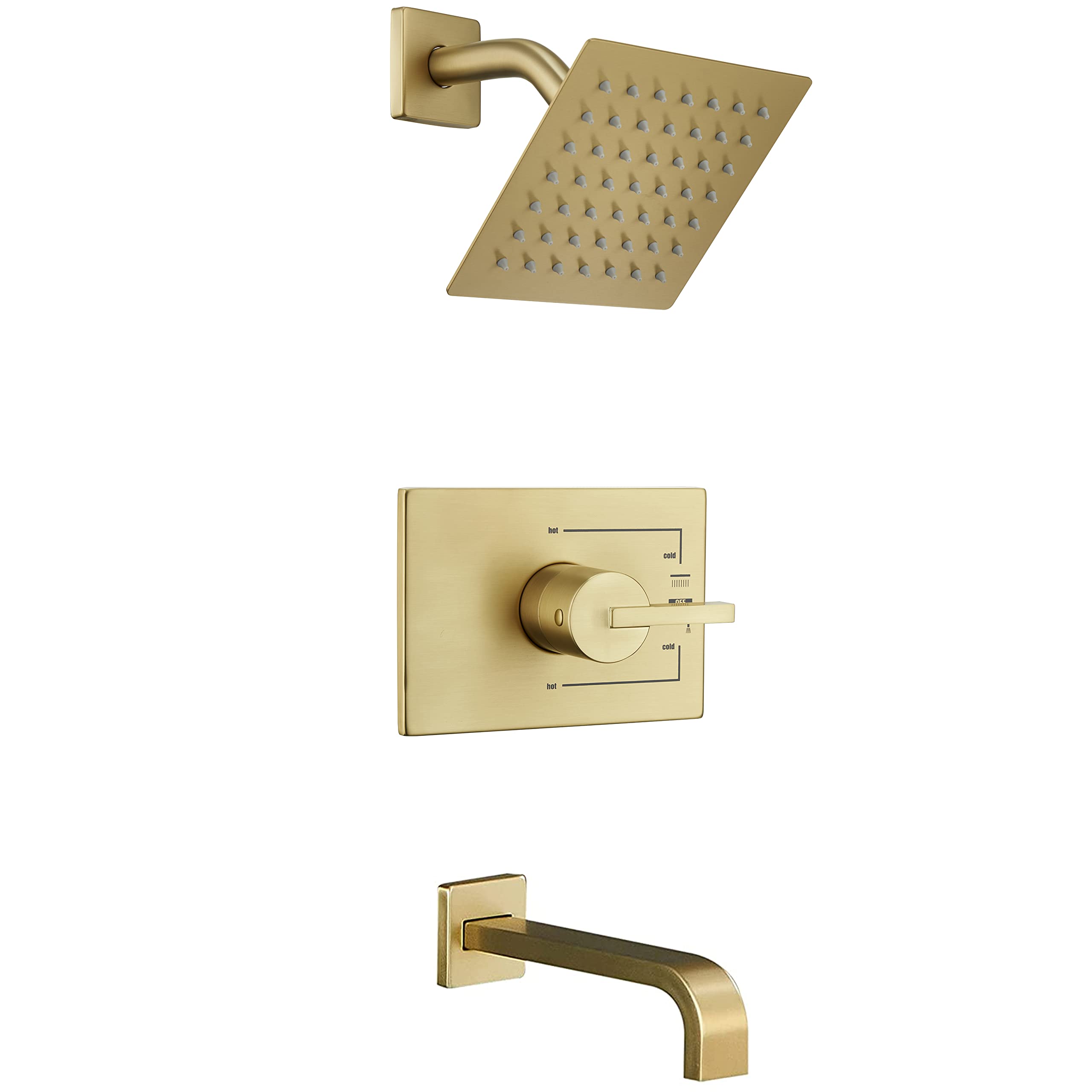 Luxury Brushed Gold Shower Fixture Set - 6 Inch Gold Rainfall Shower Head with Tub Spout & Handle (Valve Included) - Perfect for Modern Bathroom Renovation & Spa-Like Shower Experience
