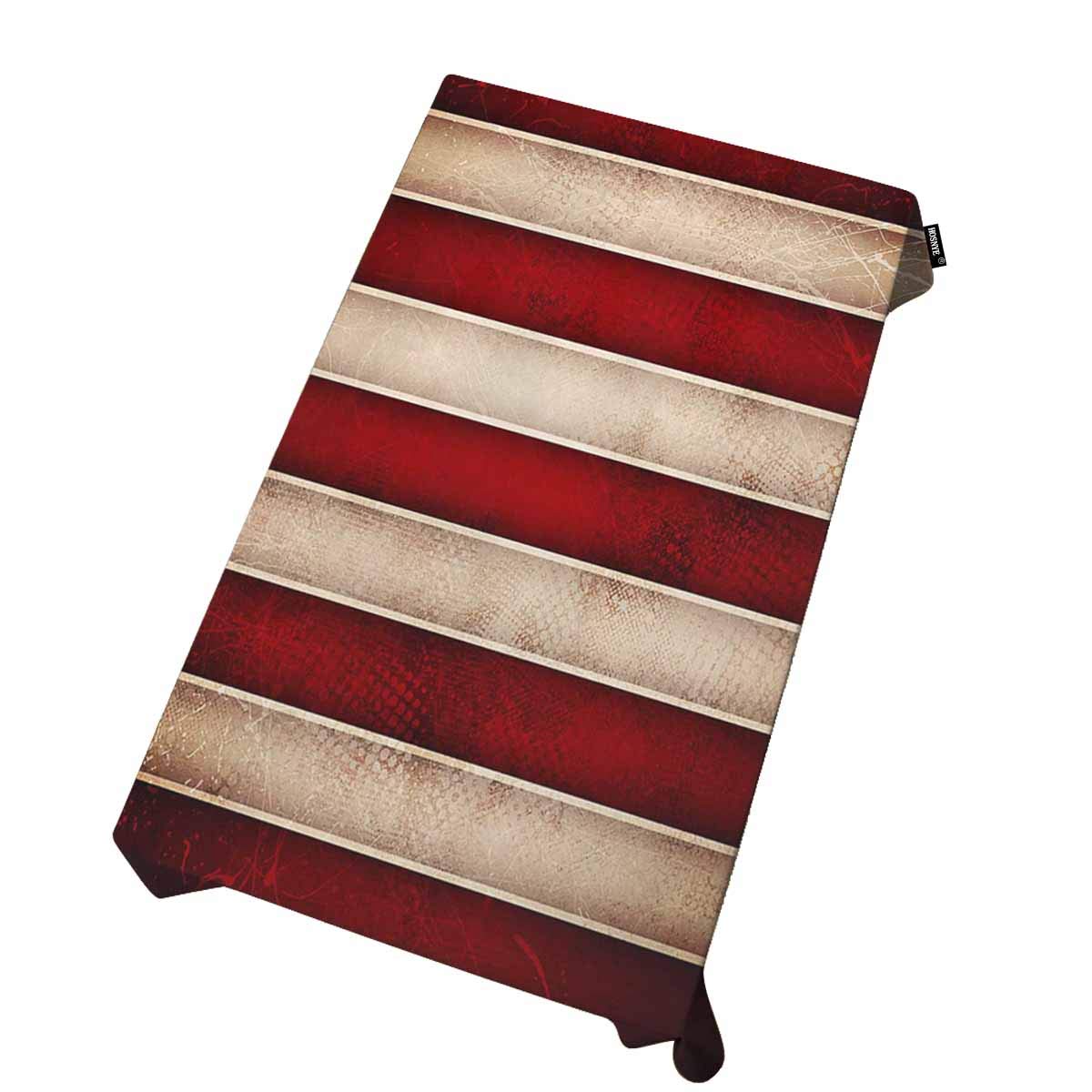 Vintage Grunge Striped Tablecloth 60x90 Inch - Red & White Textured Rectangular Table Cover for Kitchen, Dining, Buffet - Indoor/Outdoor Use for Parties, Picnics & Holiday Decor