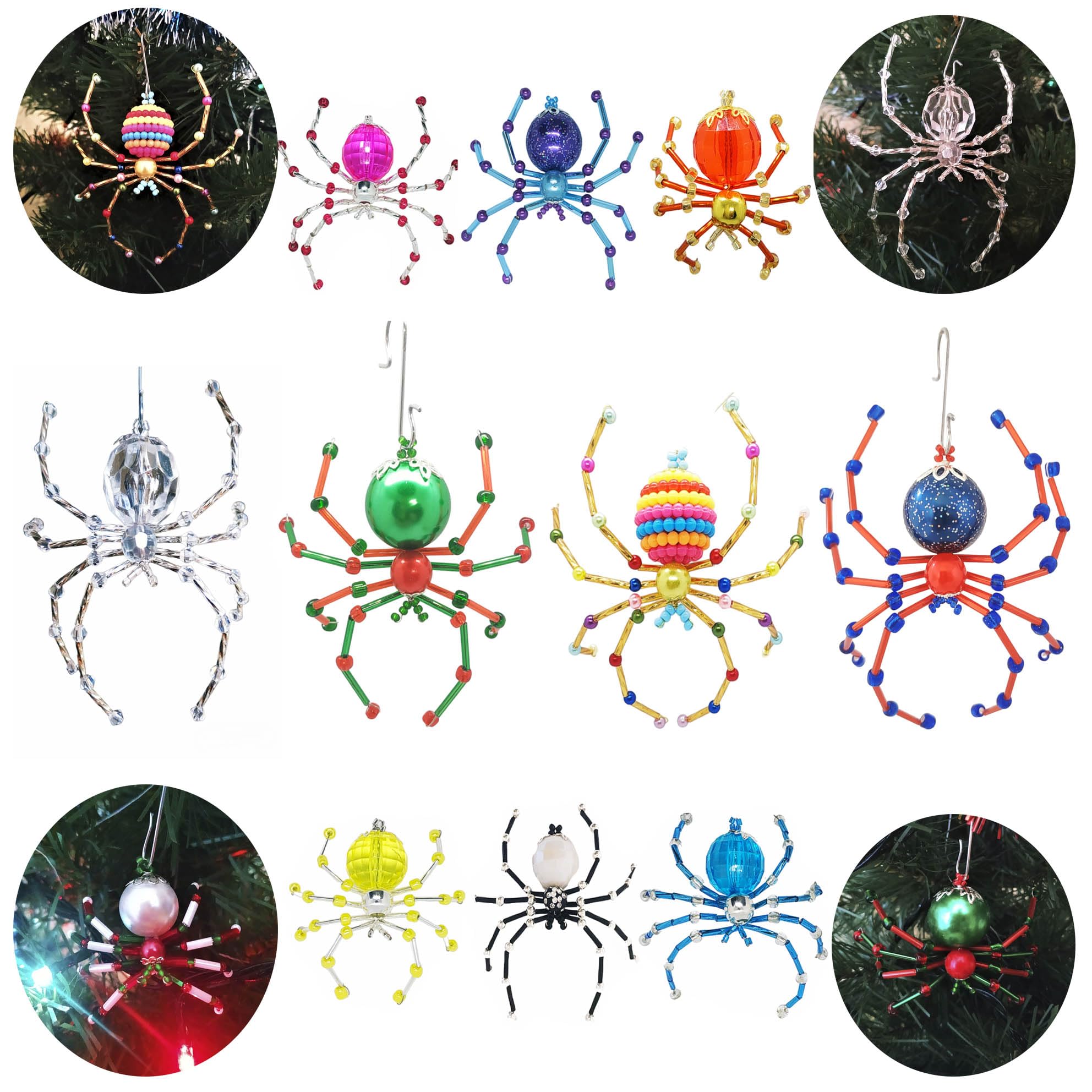 10-Piece Christmas Spider Ornament Kit - Handmade Beaded Glass Spider Decorations for Holiday Trees, Festive Home Decor | Perfect for Xmas Tree Decorating, Holiday Parties & Unique Gift Giving