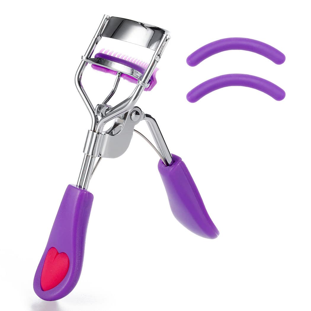 Premium Eyelash Curler with Comb & 2 Replacement Pads – Professional Lash Curling Tool for Women & Girls (Purple) – Perfect for Home, Travel & Salon Use