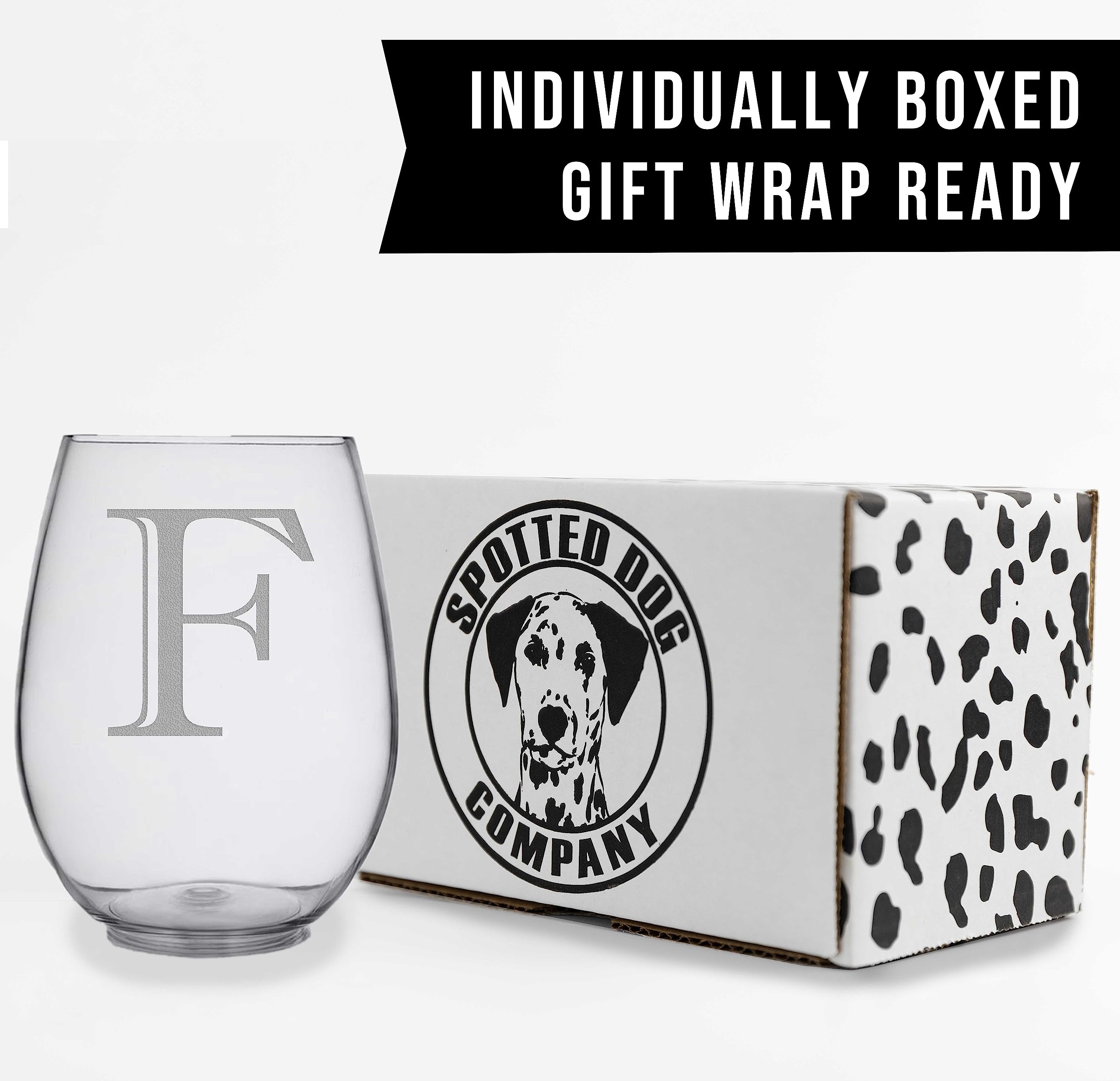 Personalized Monogram Etched 17oz Stemless Wine Glass - Custom Letter F (A-Z Available) | Unique Birthday Gifts for Women, Bridal Shower Favors, Housewarming Present, Wedding Anniversary Keepsake | Perfect for Wine Tasting Parties, Romantic Dinners & Special Occasions