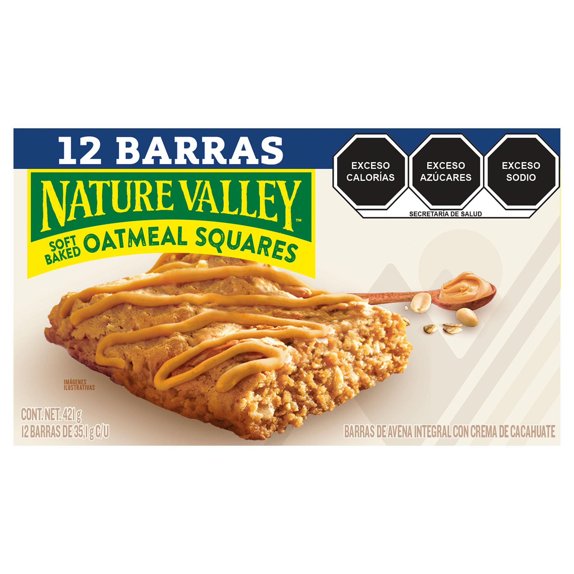 Nature Valley Soft-Baked Oatmeal Squares - Peanut Butter Breakfast Snacks, 12 Count (14.88 oz) - Healthy On-The-Go Snack for Work, School & Hiking