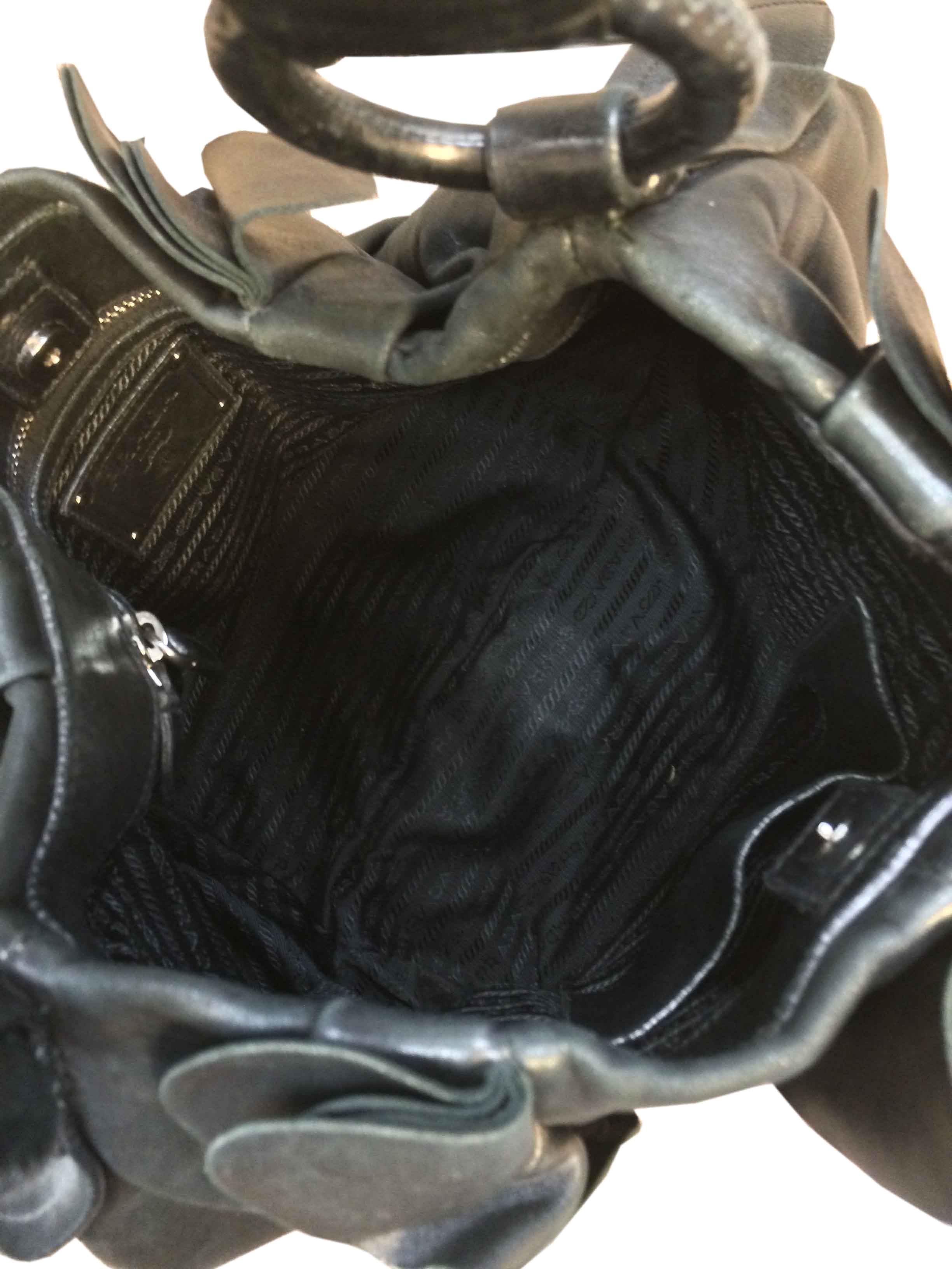 Prada Nappa Leather Ruffle Hobo Bag - Women's Designer Shoulder Bag for Work, Travel & Everyday Use