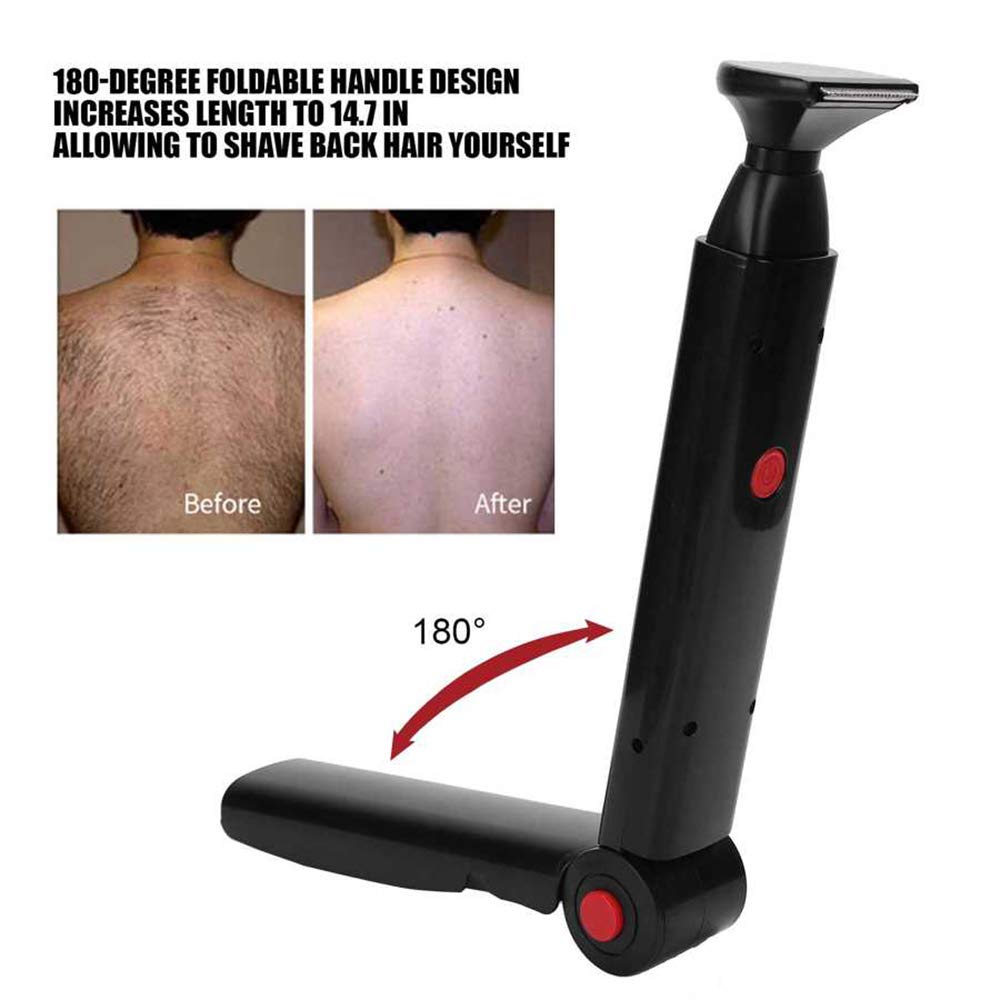 SWILDER Electric Back Hair Trimmer for Men - USB Rechargeable, Folding & Double-Sided Body Groomer - Painless Hair Removal Tool for Back, Shoulders & Chest - Perfect for Home Use & Travel Grooming Kit