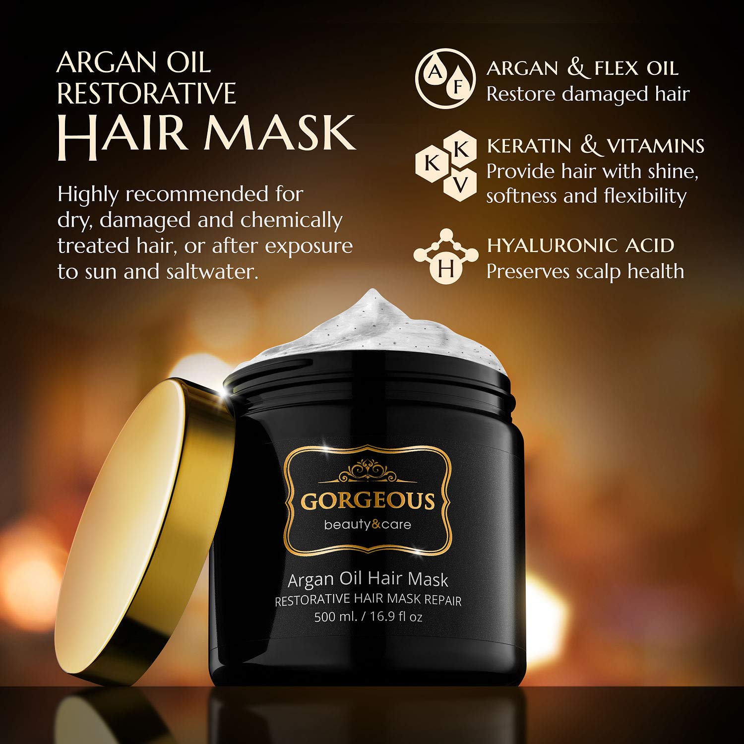 Best Argan Oil Hair Mask & Conditioner 16.9oz - Deep Repair for Damaged & Dry Hair - Perfect for Salon-Quality Treatment at Home