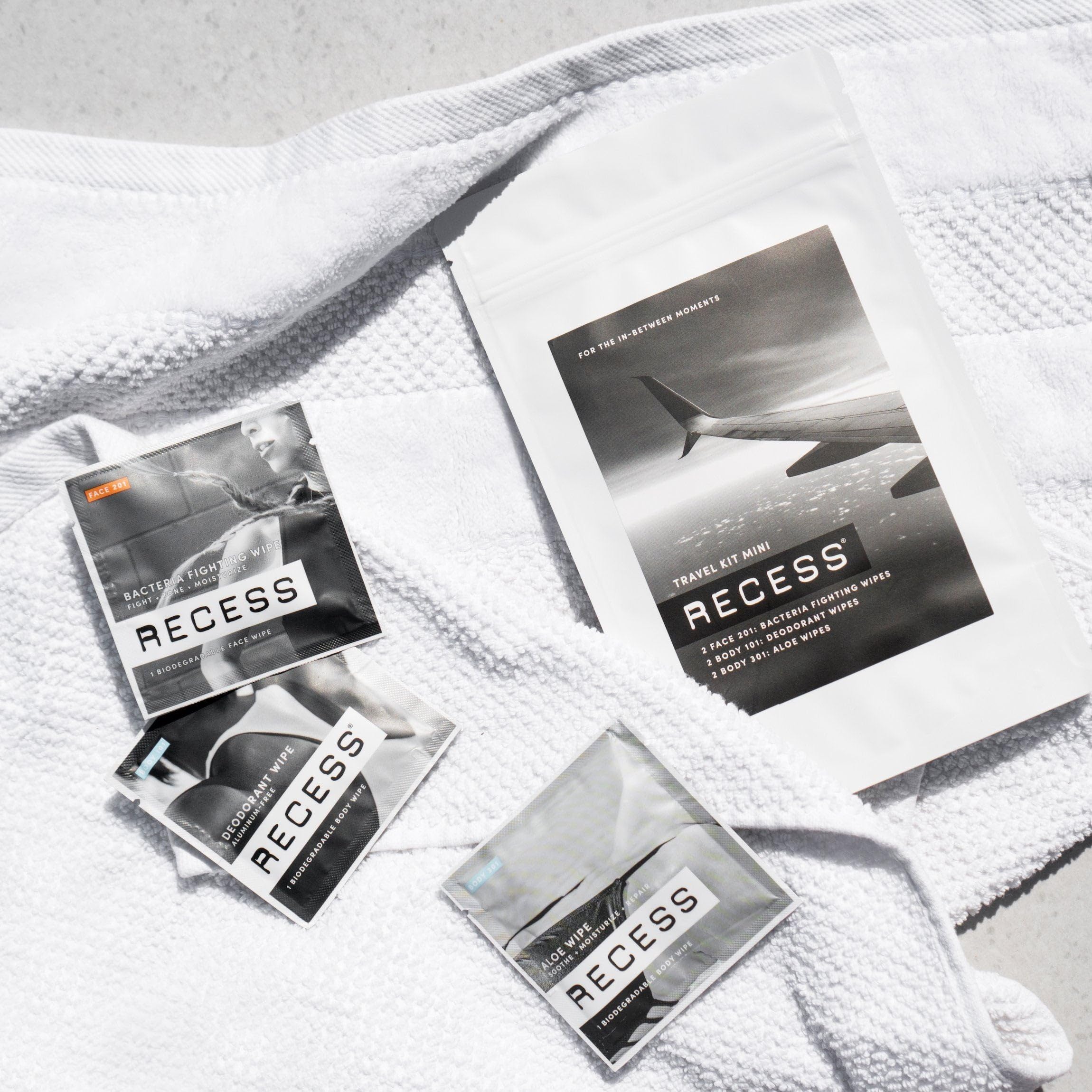 MyRecess Antibacterial Wipes Travel Kit - 30 Count Aloe Vera Sanitizing Wipes for On-The-Go Hygiene | Perfect for Airplanes, Gym Bags & Office Desks