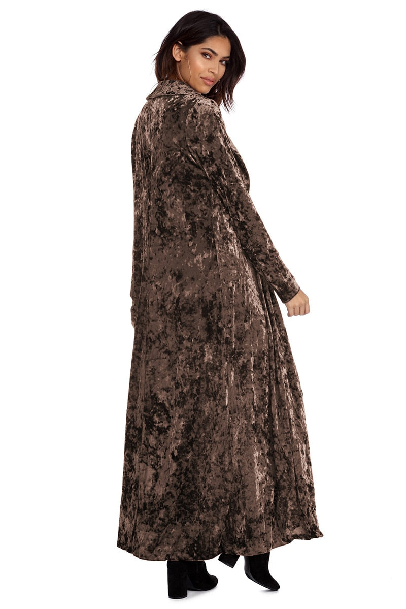 Women's Velvet Jacket Long Coat - Autumn Winter Fashion Stitched Outerwear, Casual Cardigan Tops for Plus Size Ladies | Perfect for Office, Date Night & Holiday Outfits
