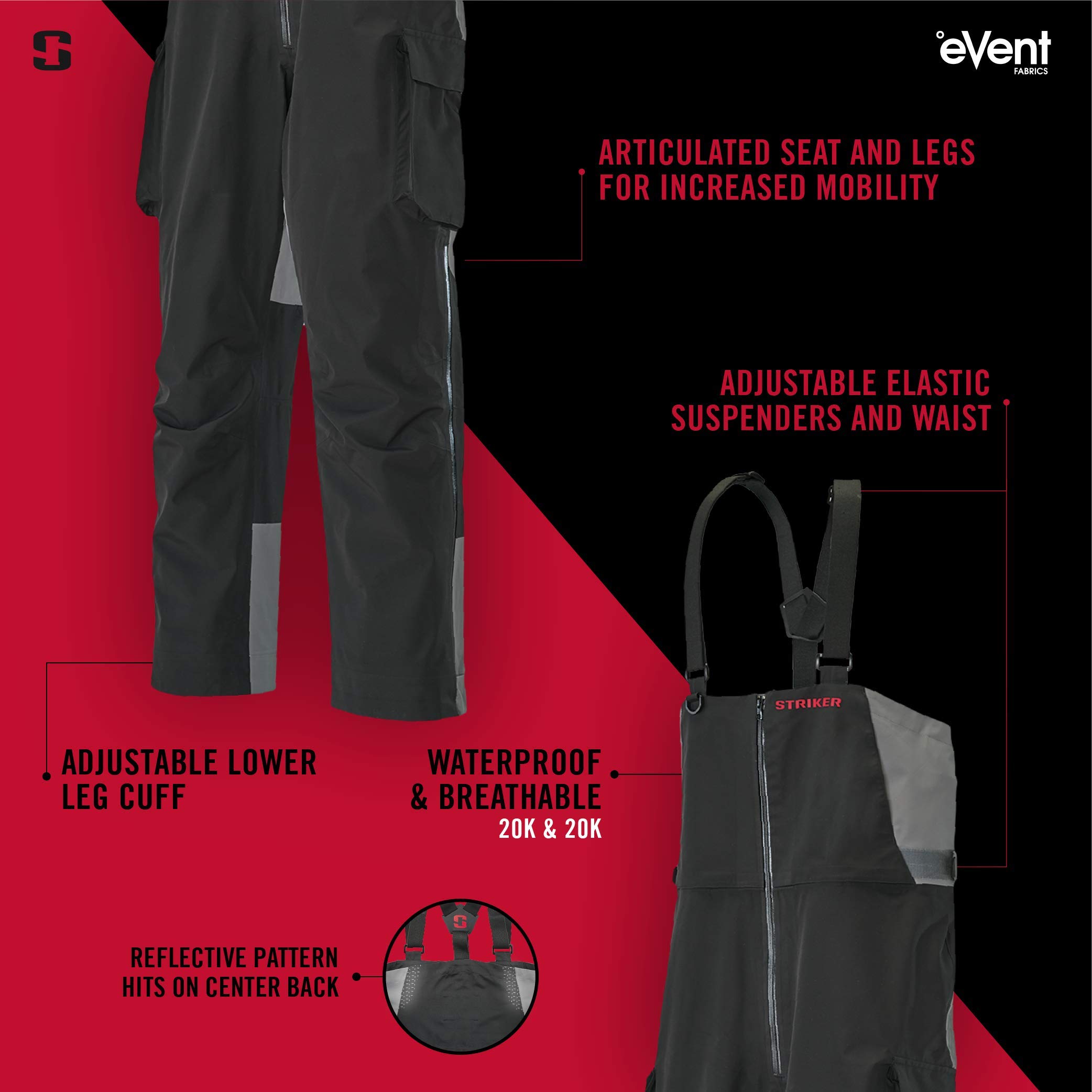 Striker Men's Waterproof Fishing Bib Pants - Durable & Comfortable for All-Weather Fishing, Boating, and Outdoor Activities