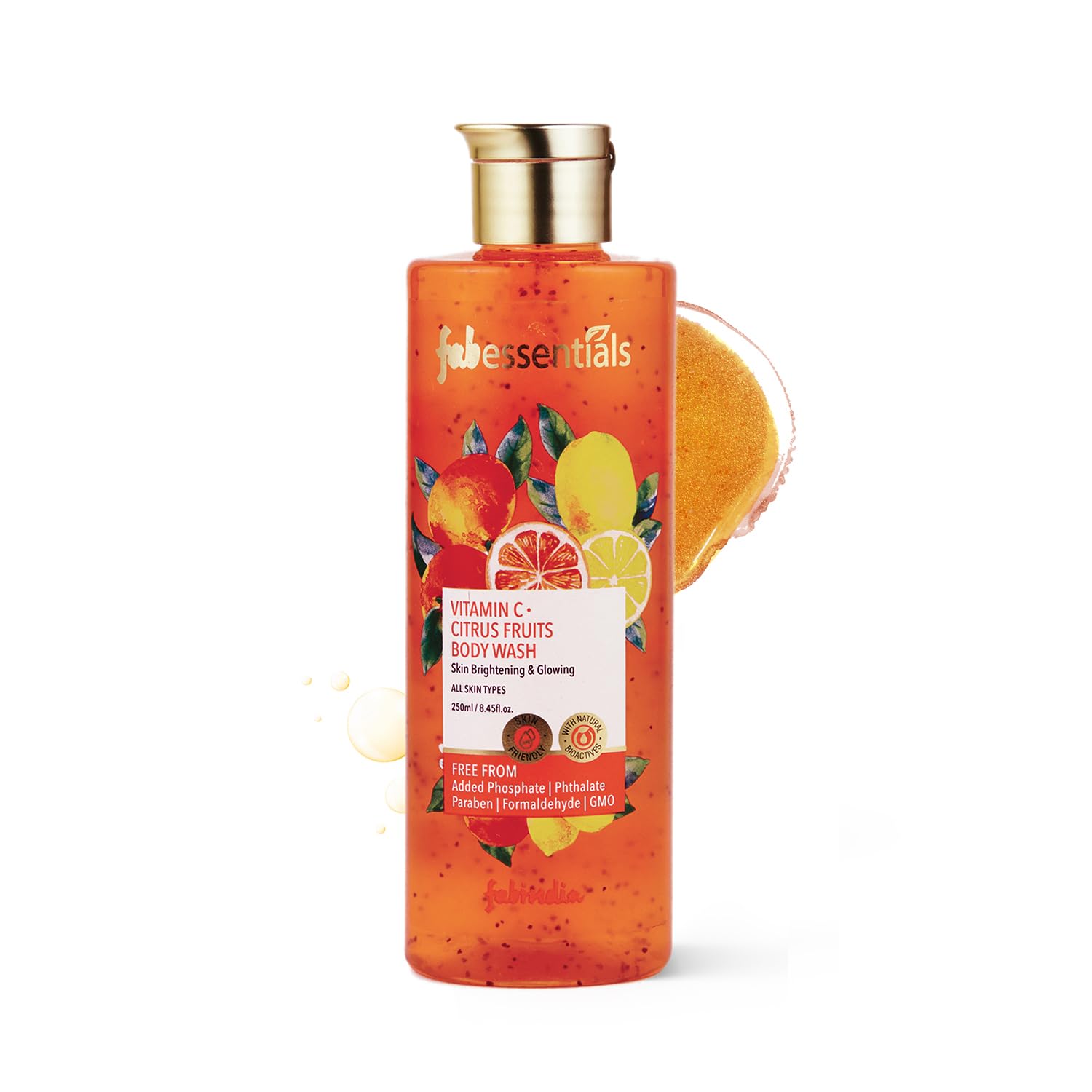 Fabessentials Vitamin C Citrus Fruits Body Wash - 250ml | Orange Oil, Lemon, Amla & Apricot Seed | Deep Cleansing, Energizing, Brightening & Radiant Glow | Moisturizing Body Lotion for Dry Skin | Perfect for Morning Shower & Post-Workout Refreshment