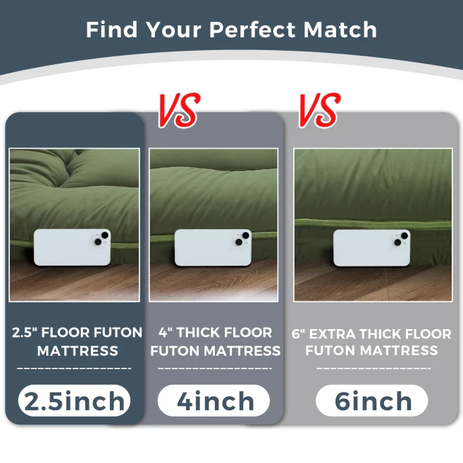 MAXYOYO Japanese Futon Mattress - Foldable Green Tatami Floor Mattress for Home, Travel & Guest Bedding | Portable Floor Sleeping Pad for Small Spaces, Camping & Yoga