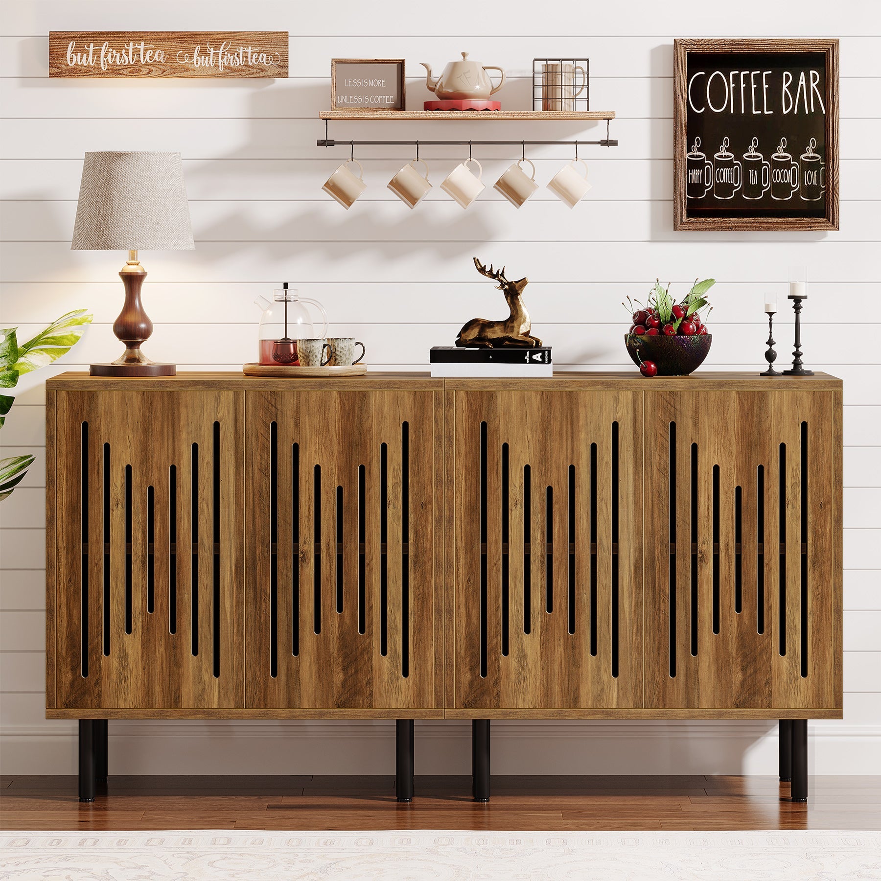Modern Sideboard Buffet Cabinet Set of 2 - Adjustable Shelves Storage Furniture for Dining Room, Living Room & Entryway Organization