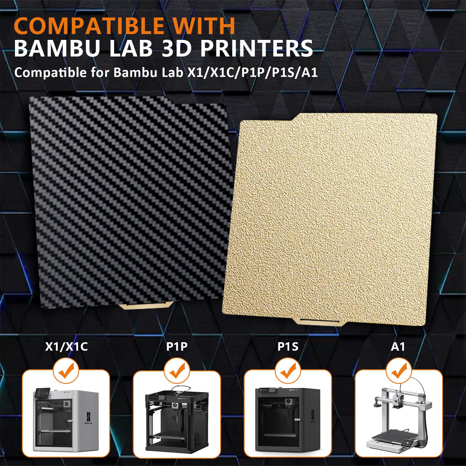 Premium Carbon Fiber PET+Textured PEI Build Plate for Bambu Lab 3D Printers - Perfect for Smooth Printing