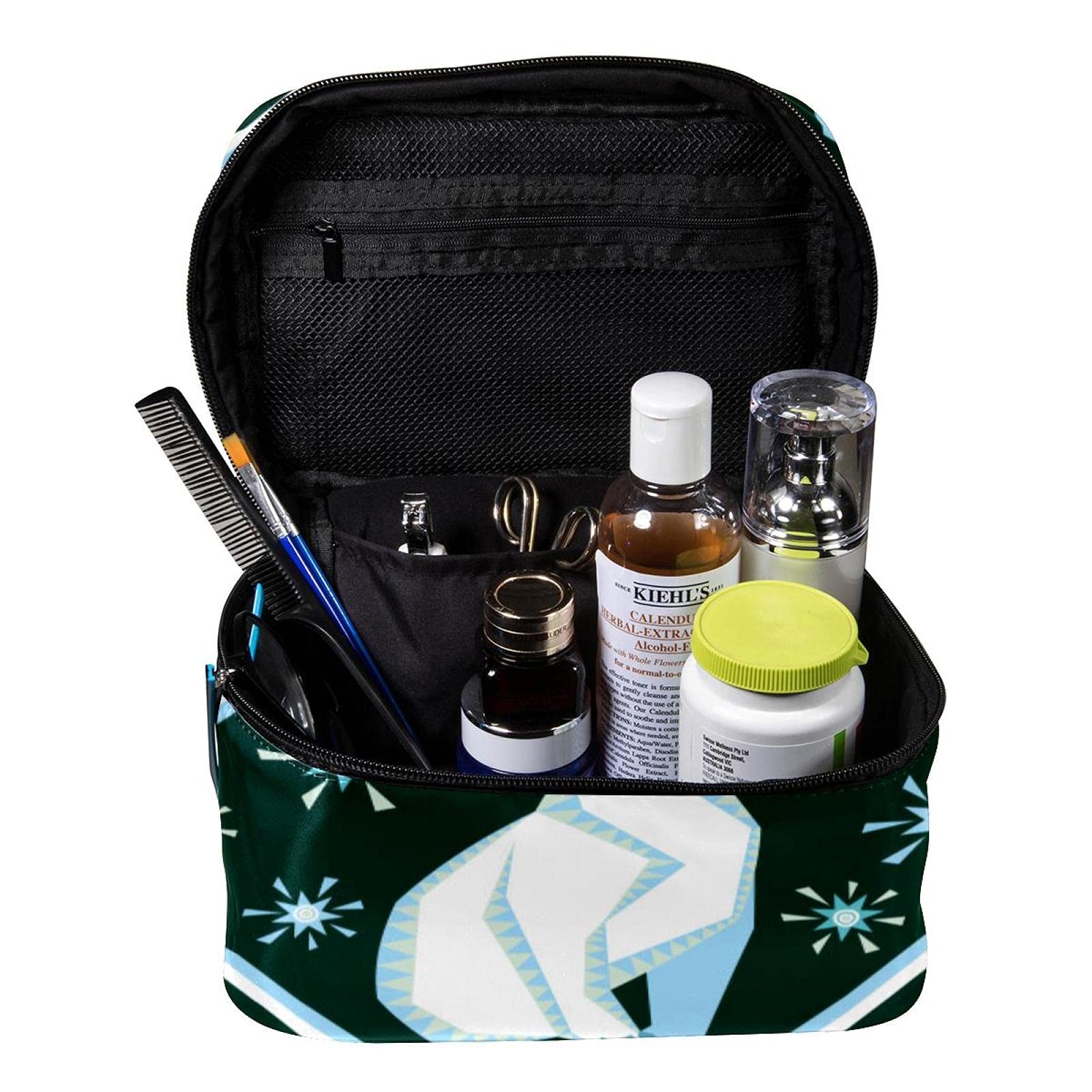 Stylish Abstract Polar Bear Green Pattern Travel Makeup Bag - Large Cosmetic Organizer with Zipper for Women & Girls | Perfect for Vacation, Gym & Daily Essentials Storage