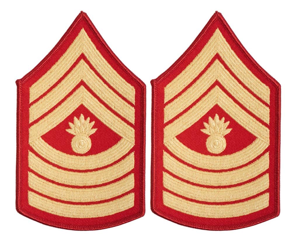 USMC Chevron Gold on Red Enlisted Rank Insignia Patch - Authentic Marine Corps Military Uniform Accessory for Dress Blues & Formal Events