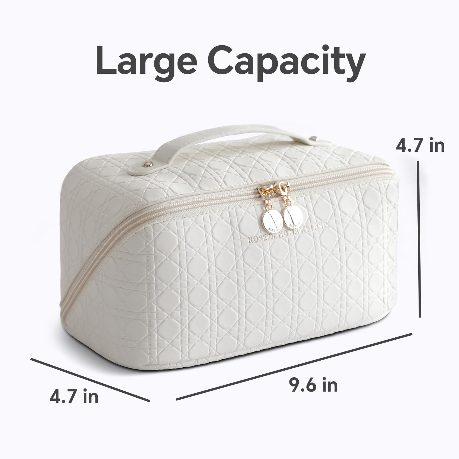 Large Travel Makeup Bag for Women - Waterproof PU Leather Cosmetic Organizer with Divider, Portable Toiletry Bag (Creamy White) - Perfect for Vacation, Gym & Daily Essentials Storage