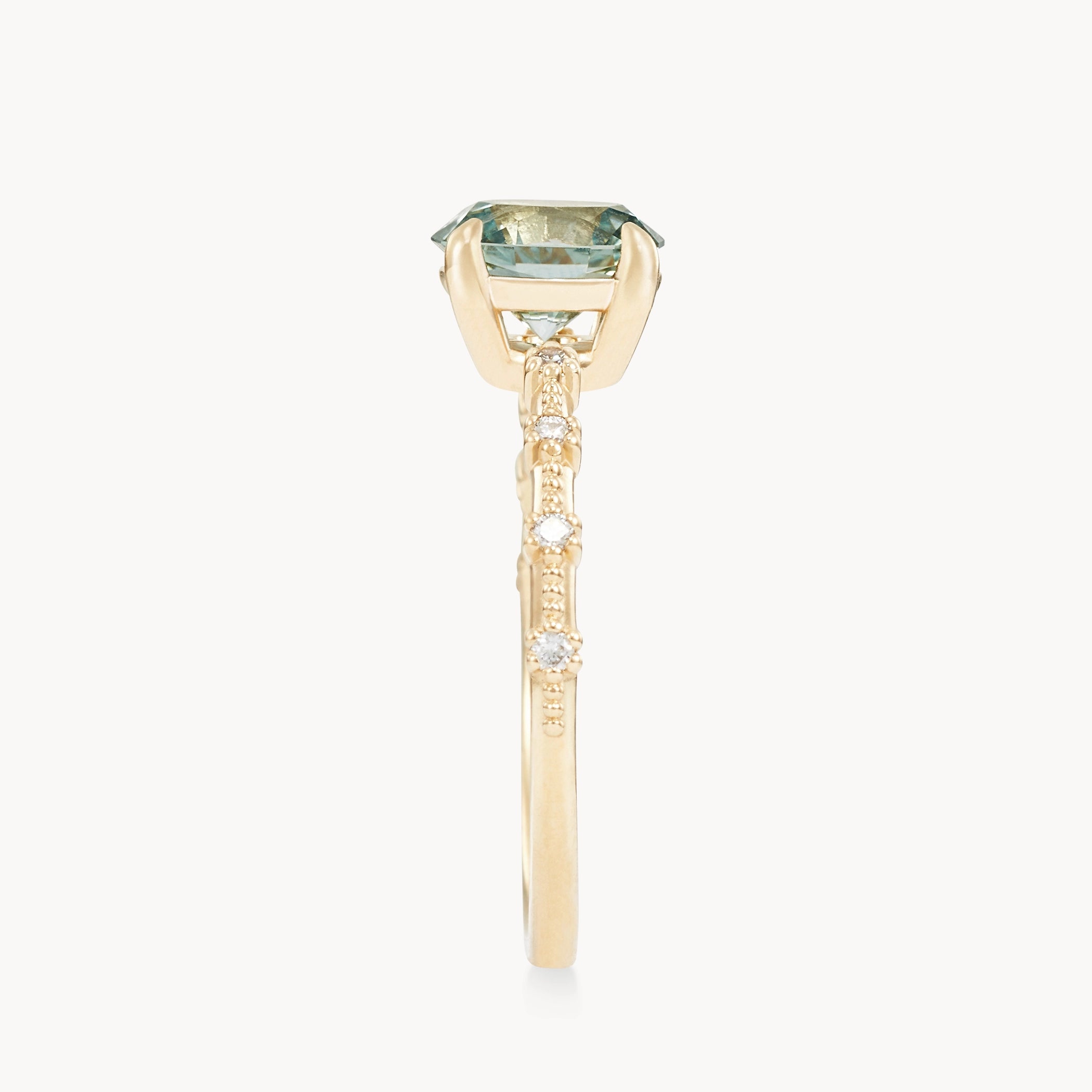 14K Yellow Gold Ring with Pale Mint Green Oval Sapphire - Unique One of a Kind Jewelry for Women | Perfect for Weddings, Anniversaries & Special Occasions