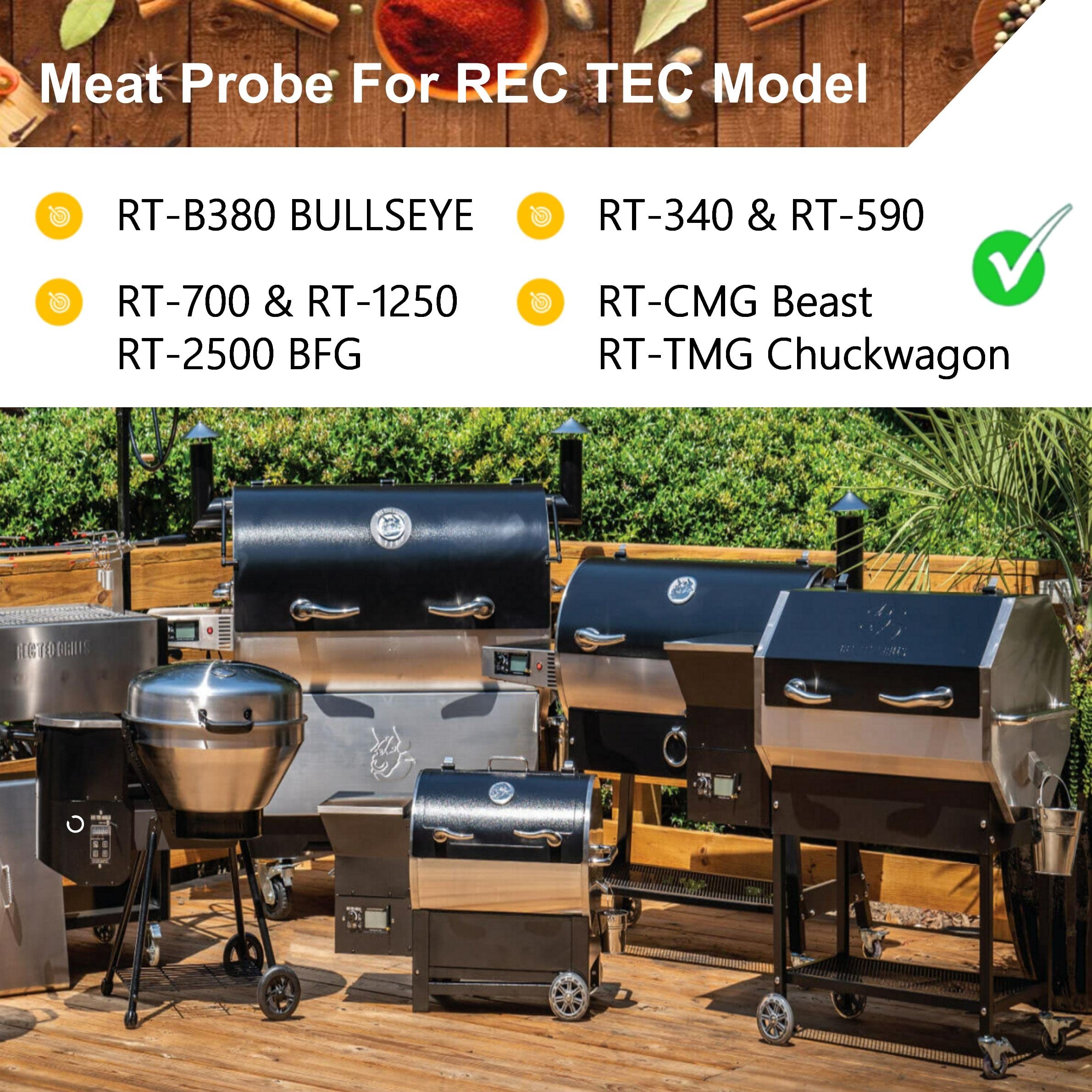 Rec Tec RT-1250 RT-700 RT-590 RT-B380 Bullseye Replacement Meat Probe Thermometer - 2 Pack BBQ Grill Accessories for Wood Pellet Smokers | Perfect for Grilling, Smoking, and Monitoring Meat Temperature