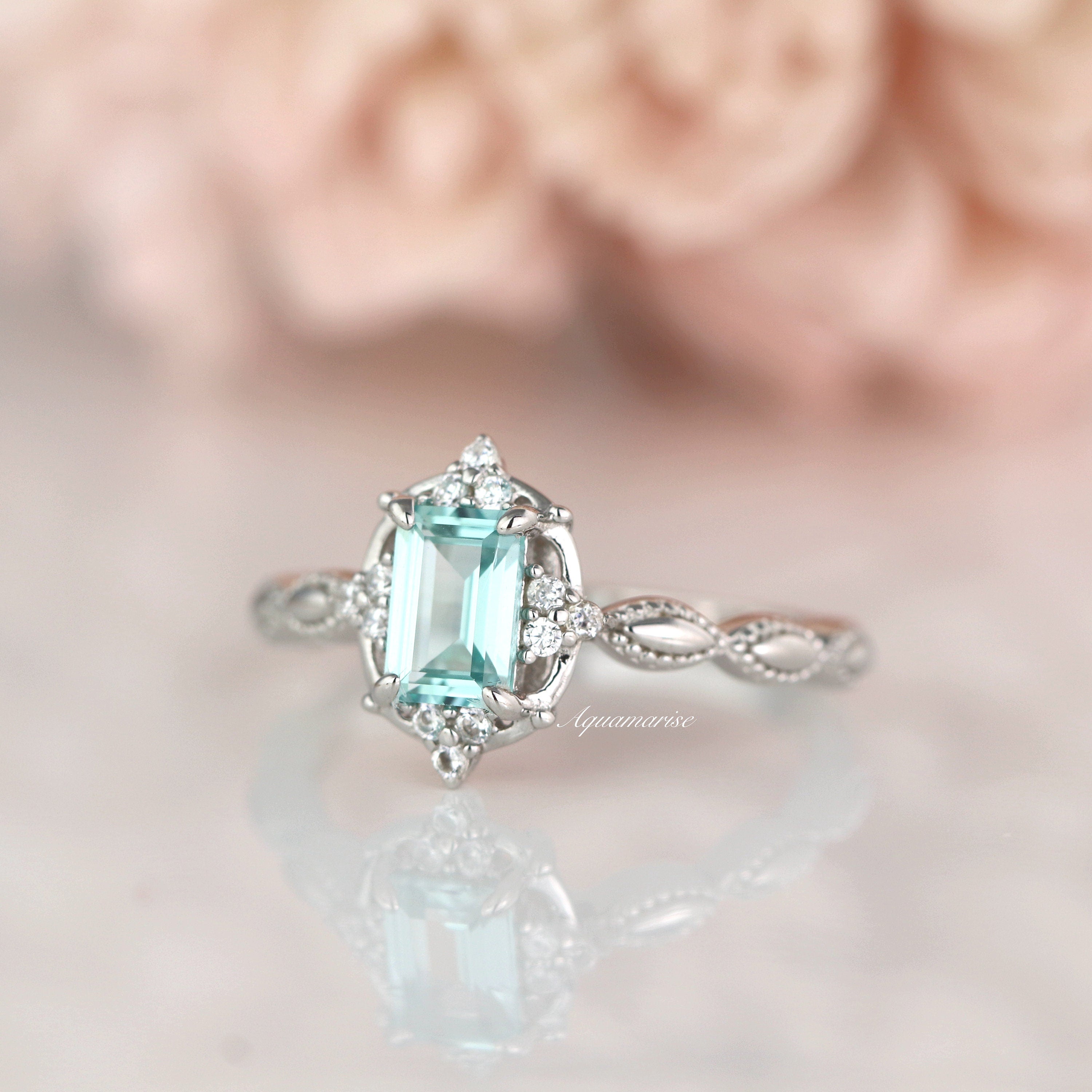 Vintage Natural Aquamarine Ring for Women - Sterling Silver Jewelry - Elegant Gift for Birthday, Anniversary & Special Occasions