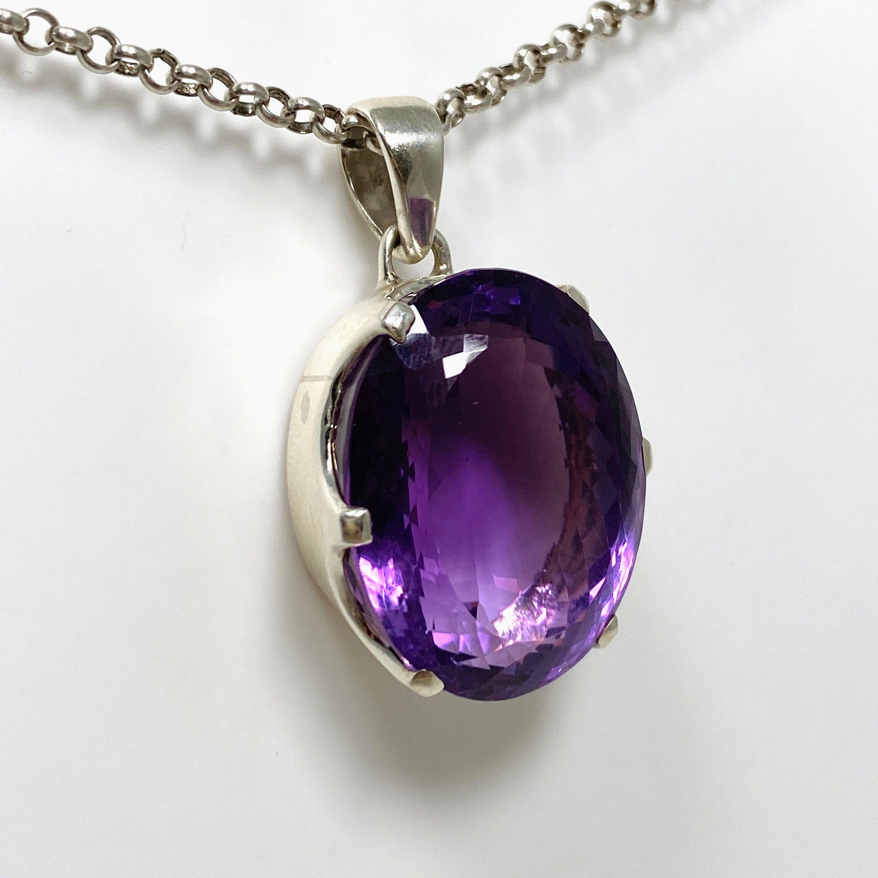 Natural Amethyst Faceted Oval Pendant Necklace for Women - Elegant Purple Gemstone Jewelry Gift for Birthday, Anniversary & Special Occasions