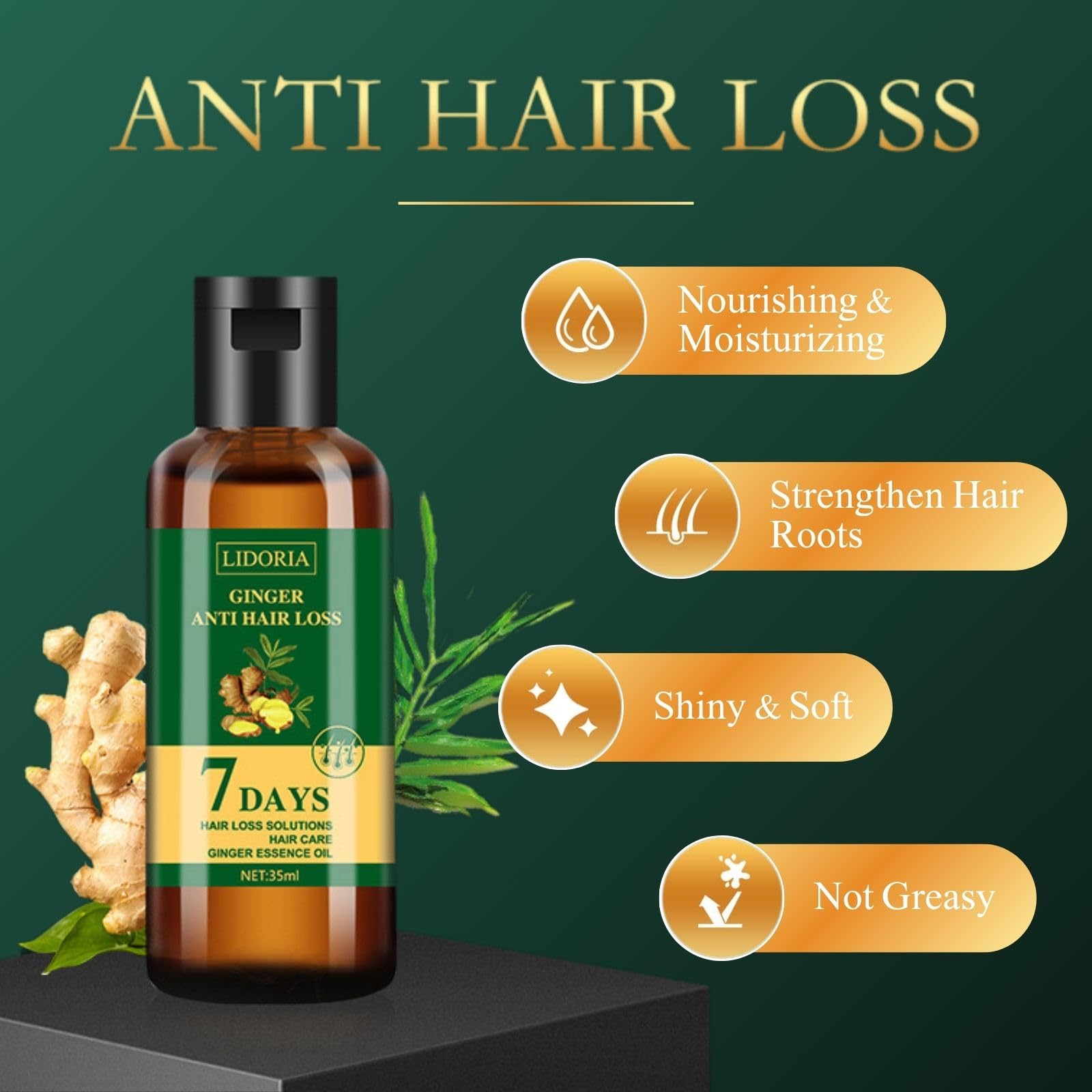 2PCS Lidoria Ginger Anti Hair Loss Oil - Natural Hair Growth Serum for Thicker, Stronger Hair - Nourishes Hair Roots & Scalp - Perfect for Daily Hair Care & Scalp Massage