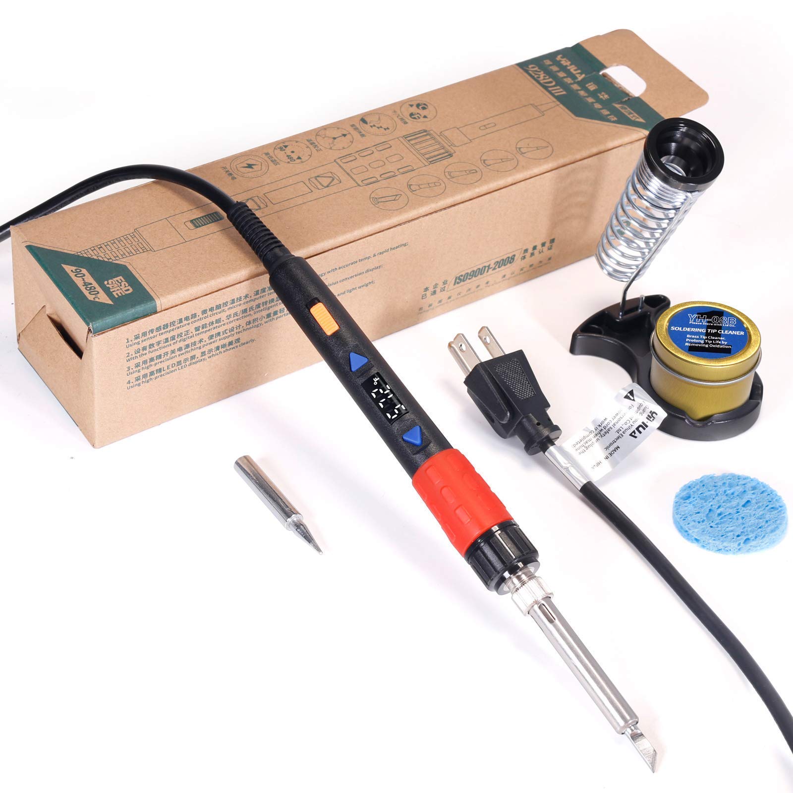 YIHUA 928D III 60W Adjustable Temperature Soldering Iron Kit with Premium X-4 Stand, 5 Tips, Solder Wire & Sponge - Perfect for Electronics Repair, DIY Projects & Home Improvement