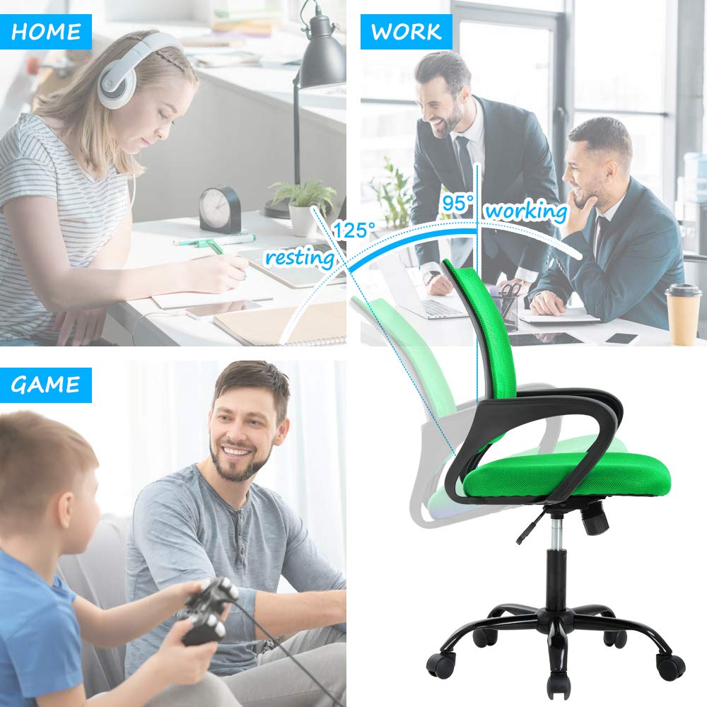 Ergonomic Mesh Office Chair with Adjustable Height & Lumbar Support - Modern Mid-Back Swivel Rolling Desk Chair for Home & Office Use - Comfortable Computer Task Chair for Men & Women (Green)