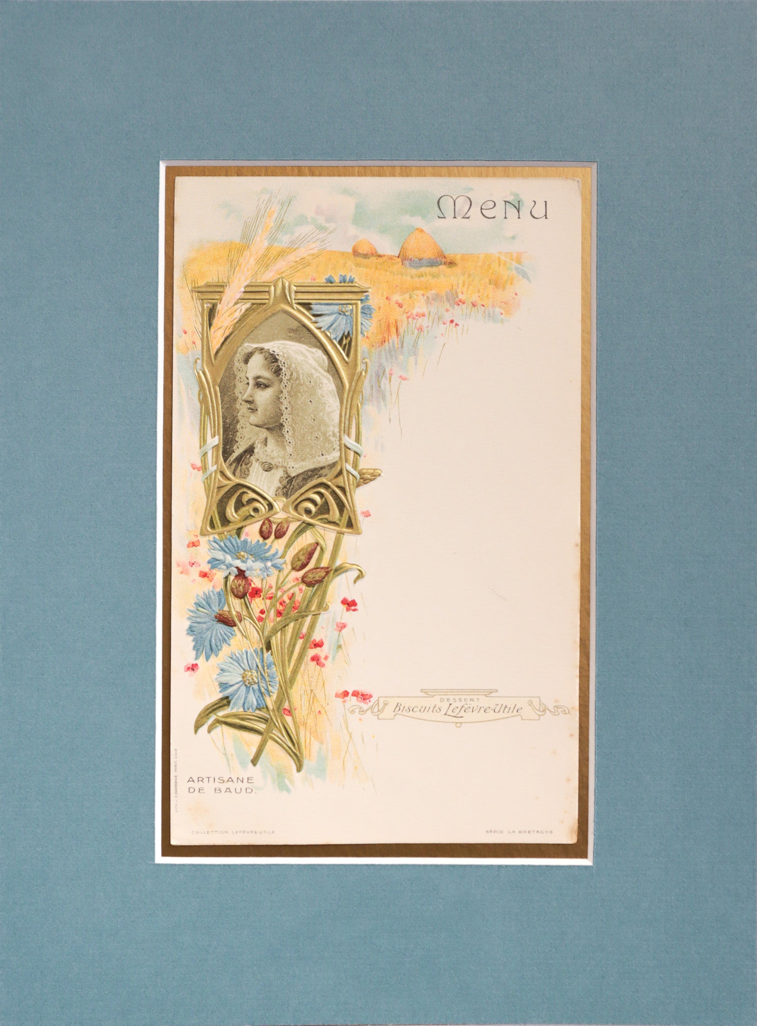 1900 Original French Advertising Menu - Artisane Bretonne de Baud - Vintage Collectible - Matted & Framed - Perfect for Home Decor, Office Display & Antique Collection